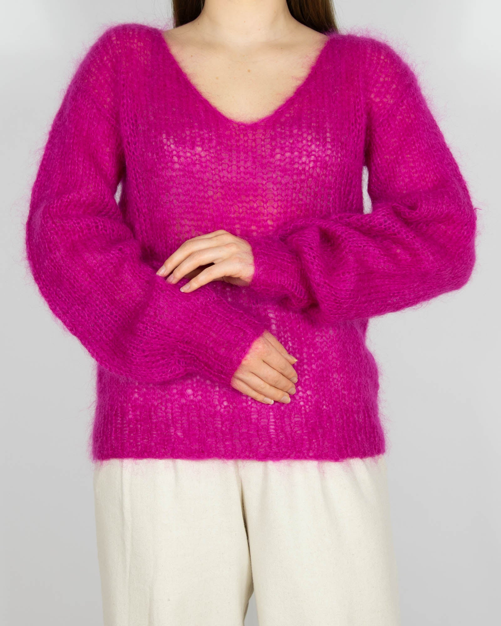 Fuksjowy moherowy sweter Handmade - M