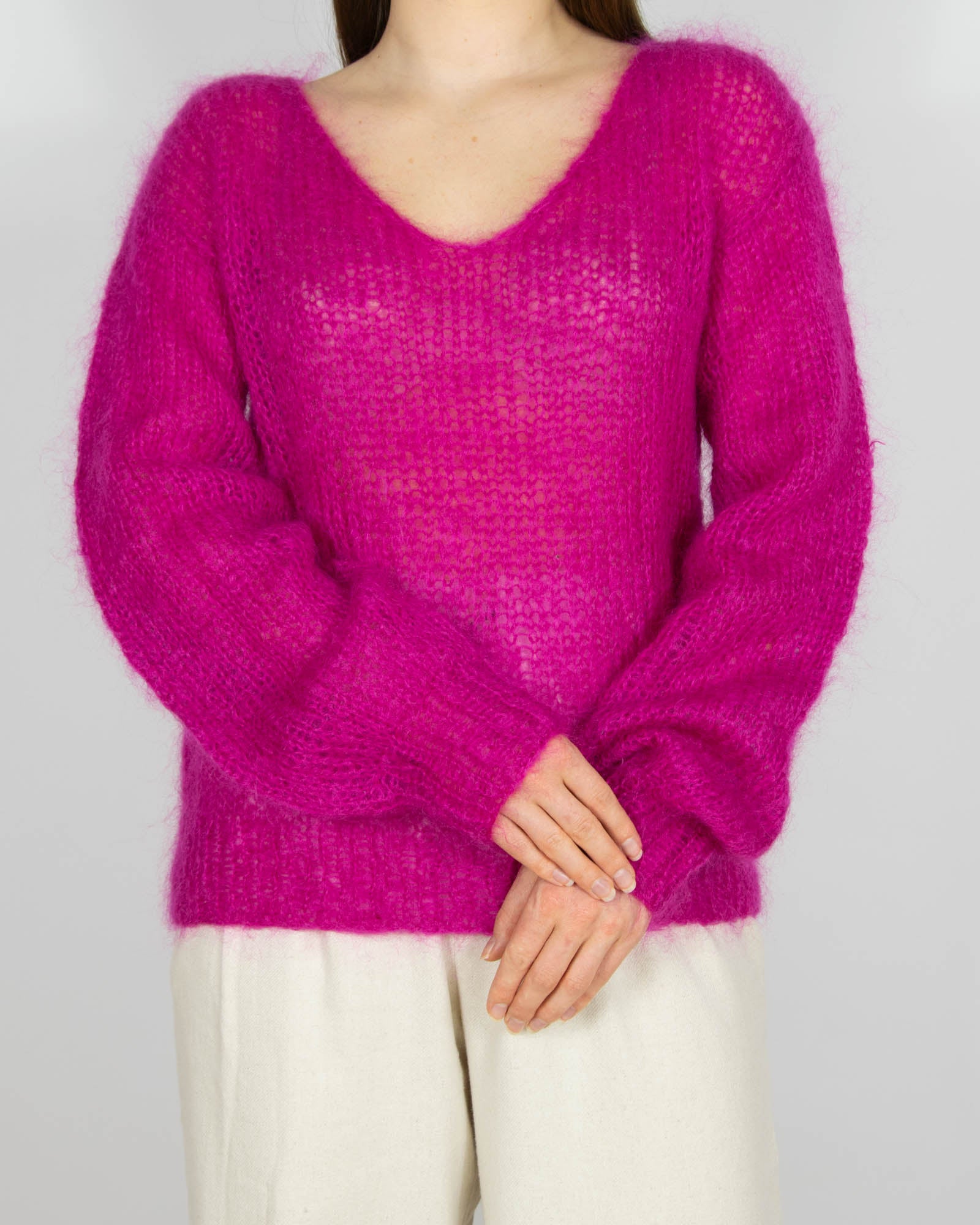 Fuksjowy moherowy sweter Handmade - M