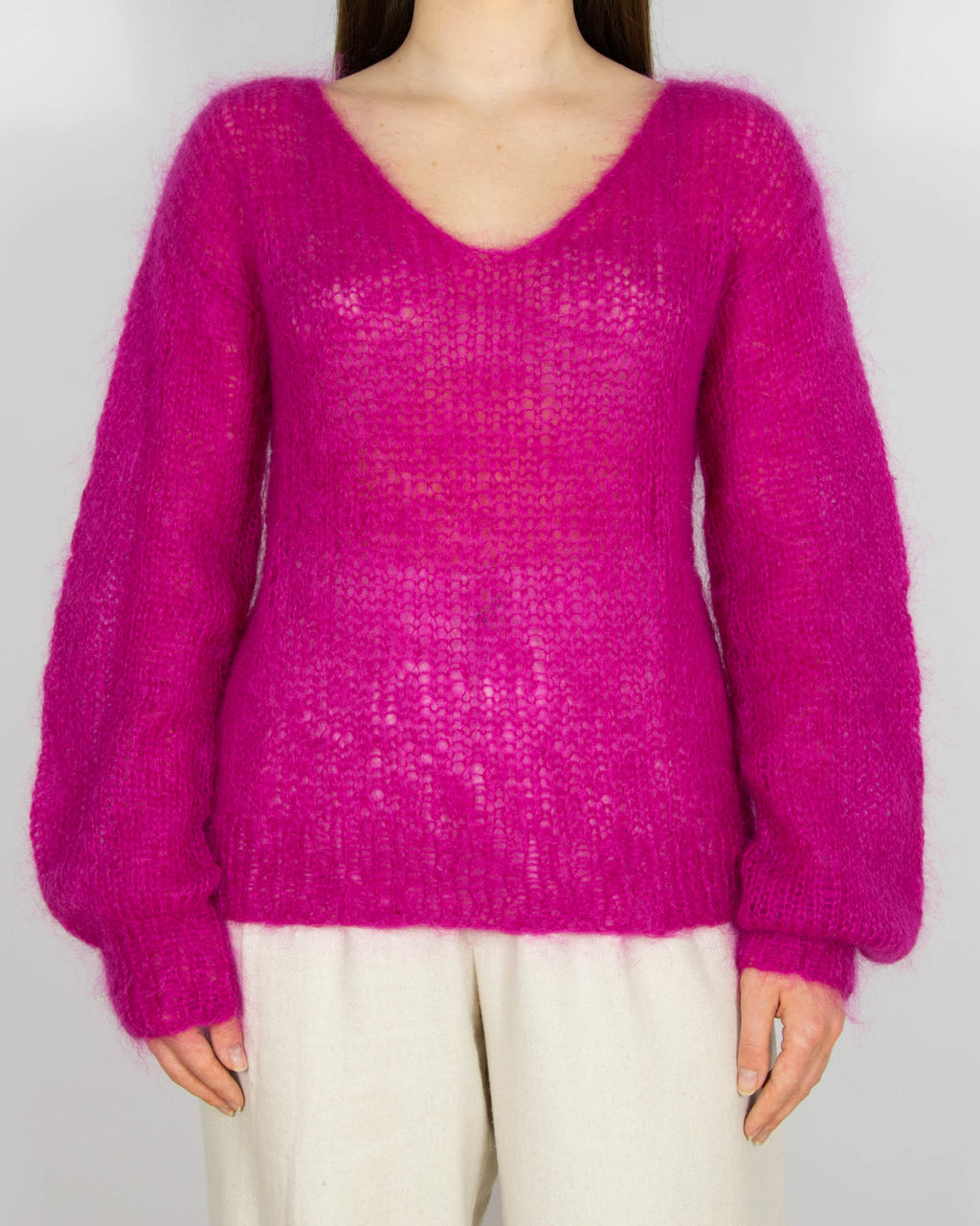 Fuksjowy moherowy sweter Handmade - M