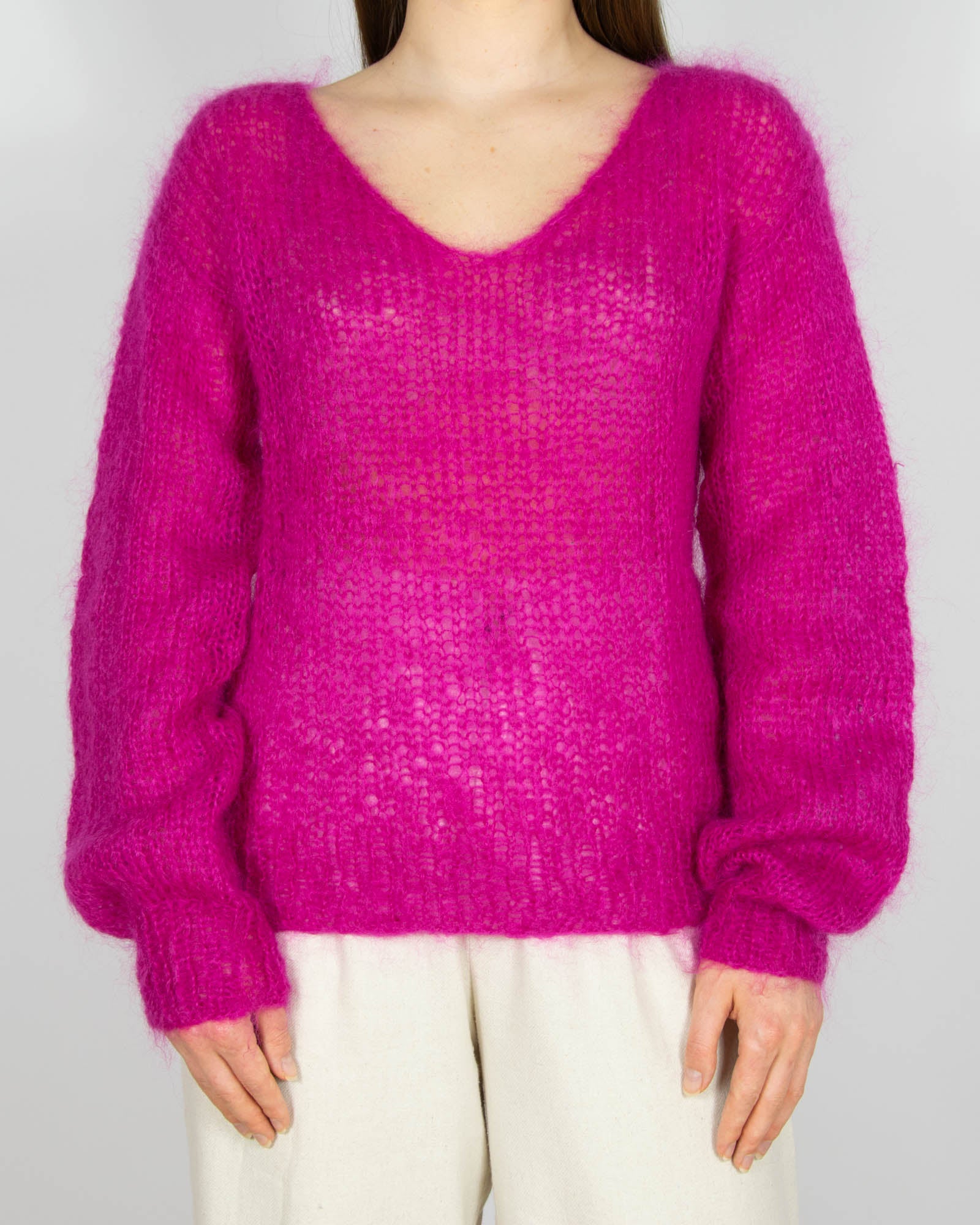 Fuksjowy moherowy sweter Handmade - M