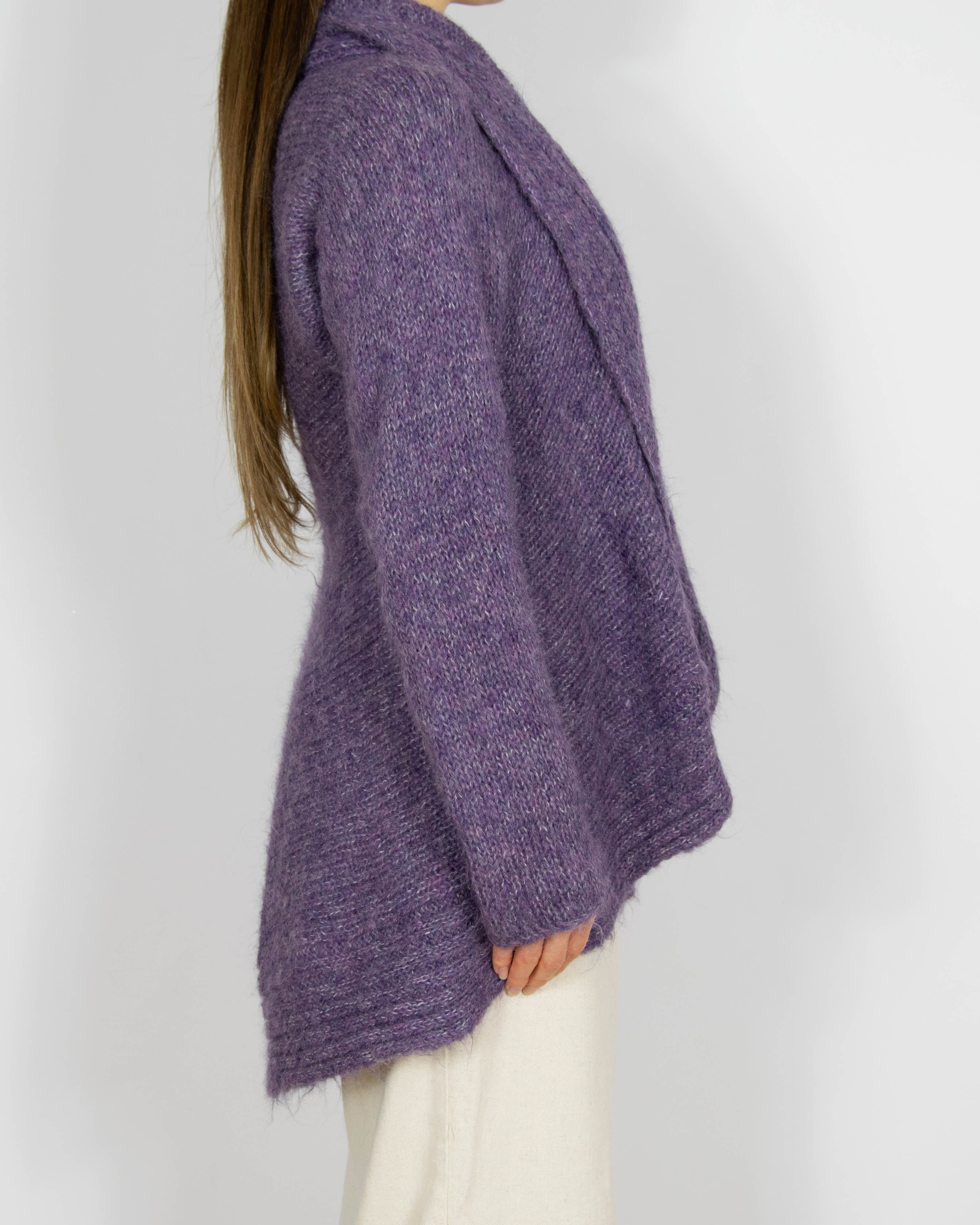Fioletowy wełniany (alpaka Suri) kardigan z kapturkiem The Alpaca Experience (Made in Peru) - S/M