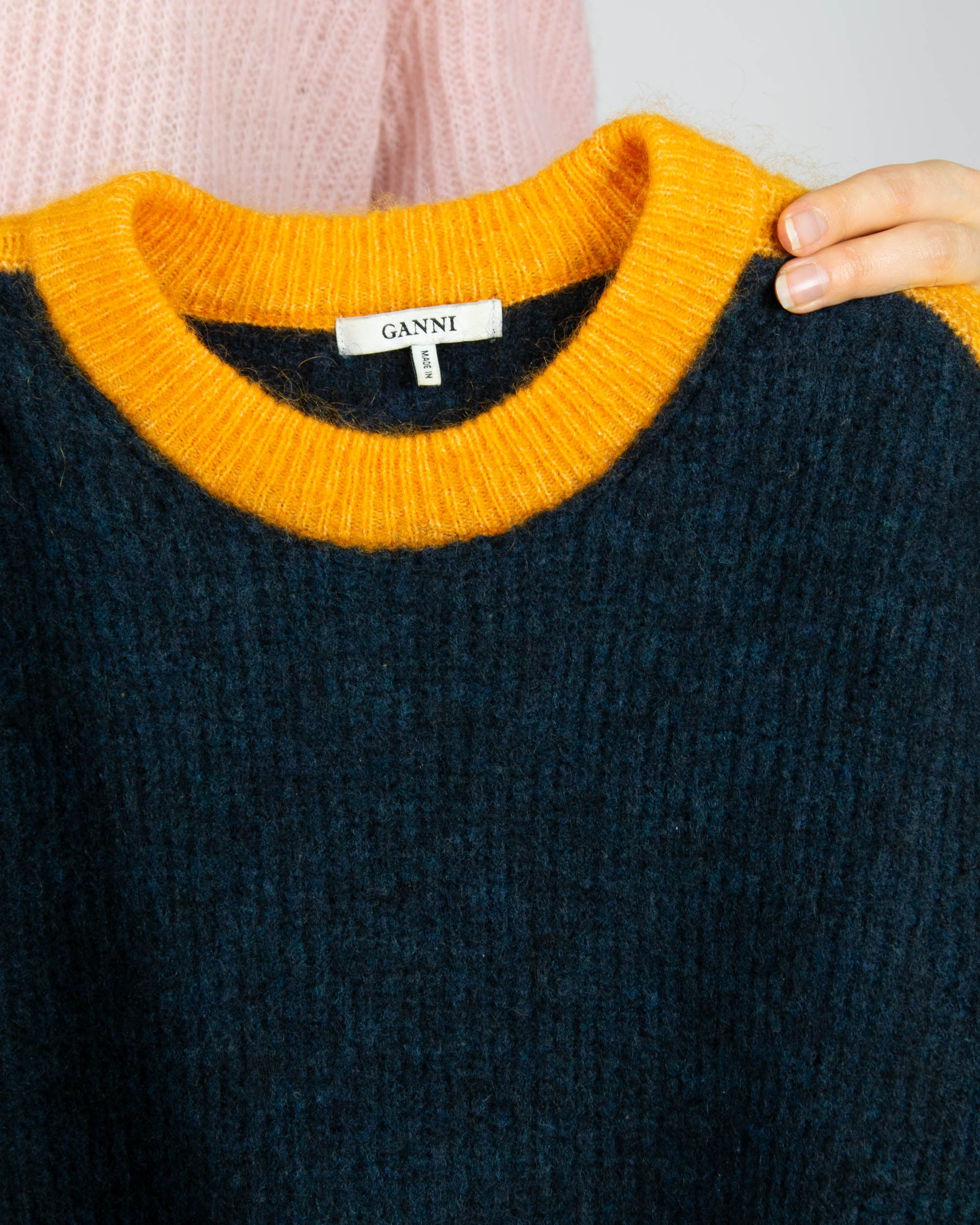 Granatowo pomarańczowy (moher + wełna) sweter GANNI - M