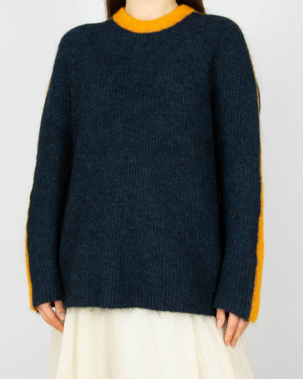 Granatowo pomarańczowy (moher + wełna) sweter GANNI - M