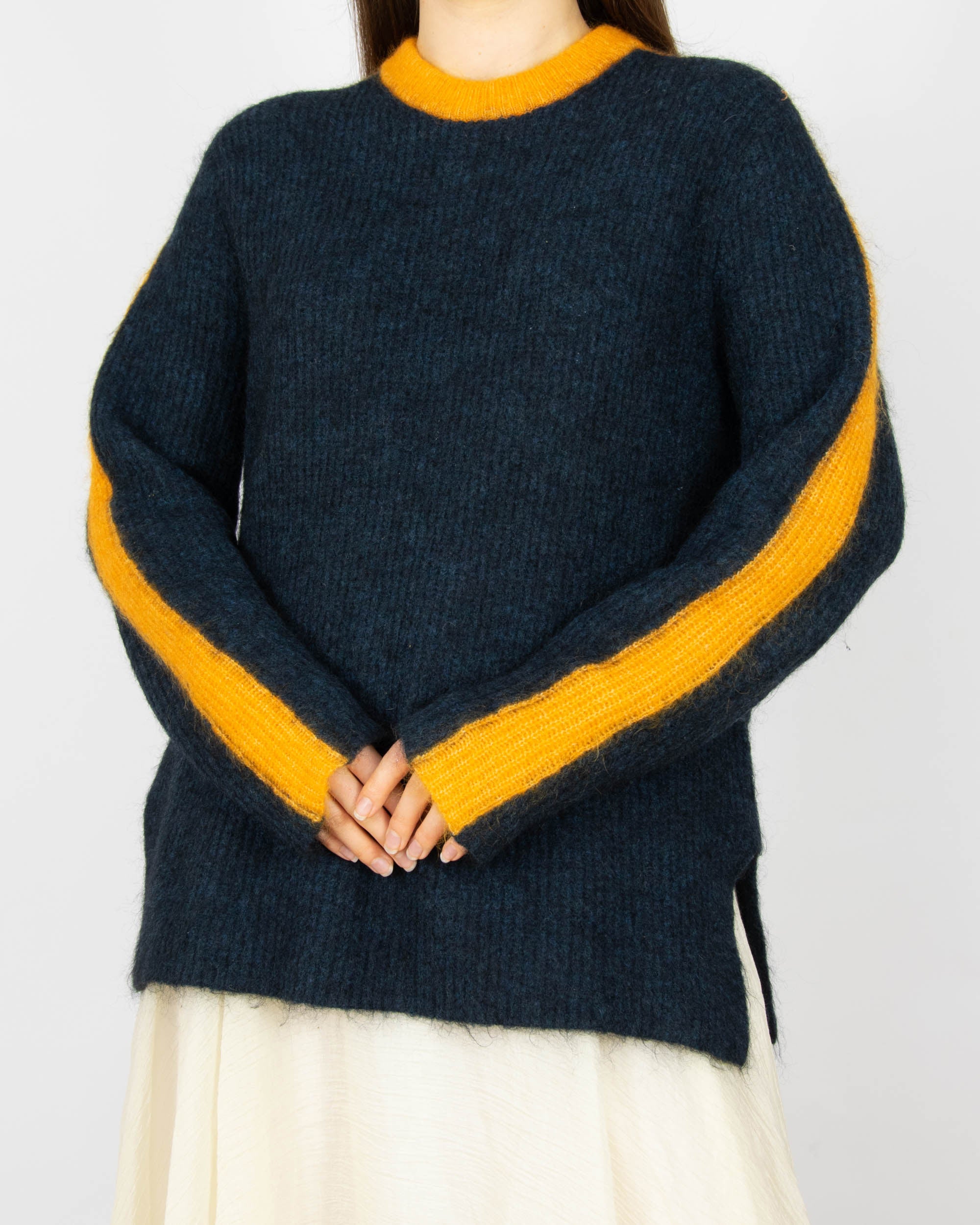 Granatowo pomarańczowy (moher + wełna) sweter GANNI