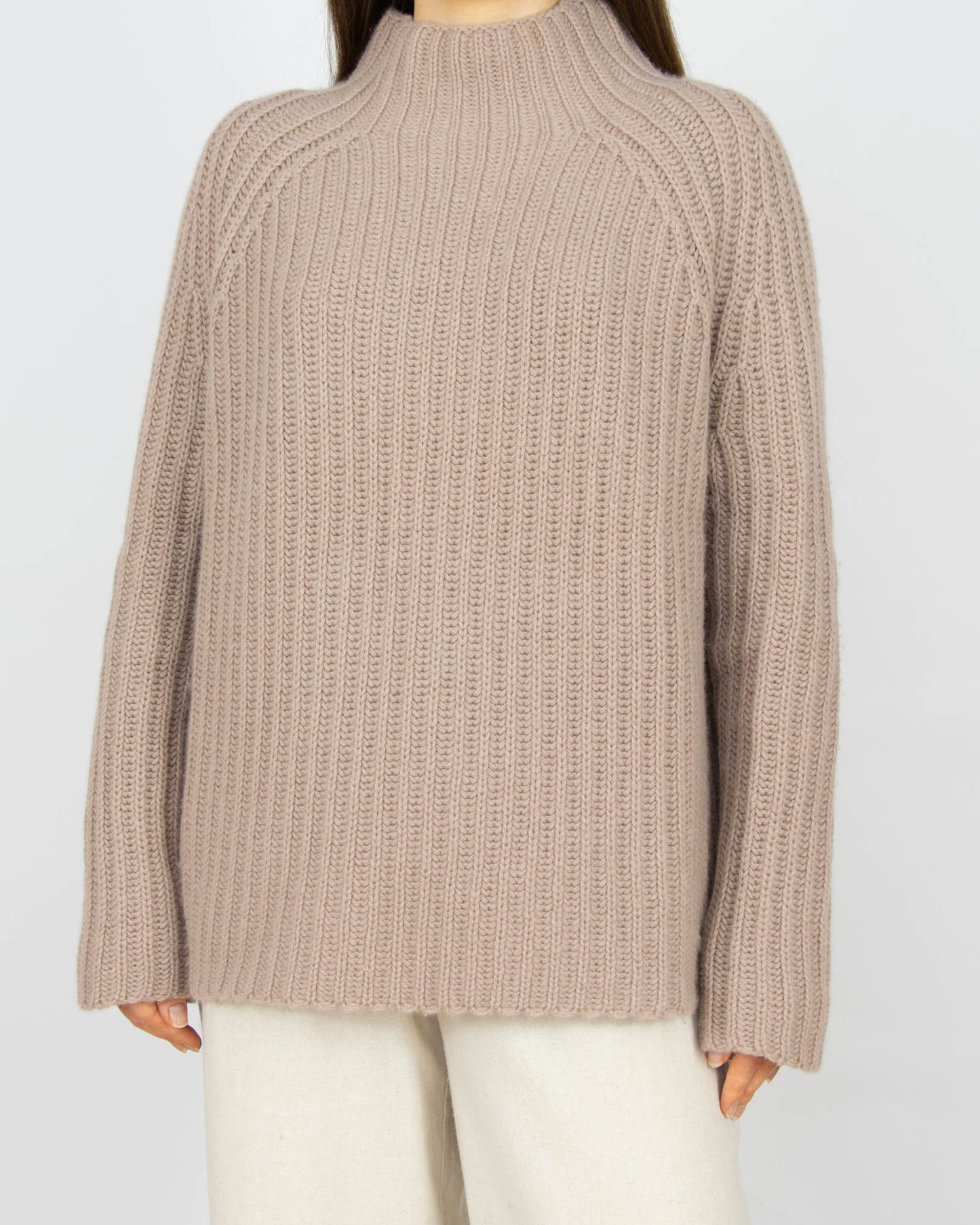 Beżowy gruby kaszmirowy sweter FTC Cashmere - M