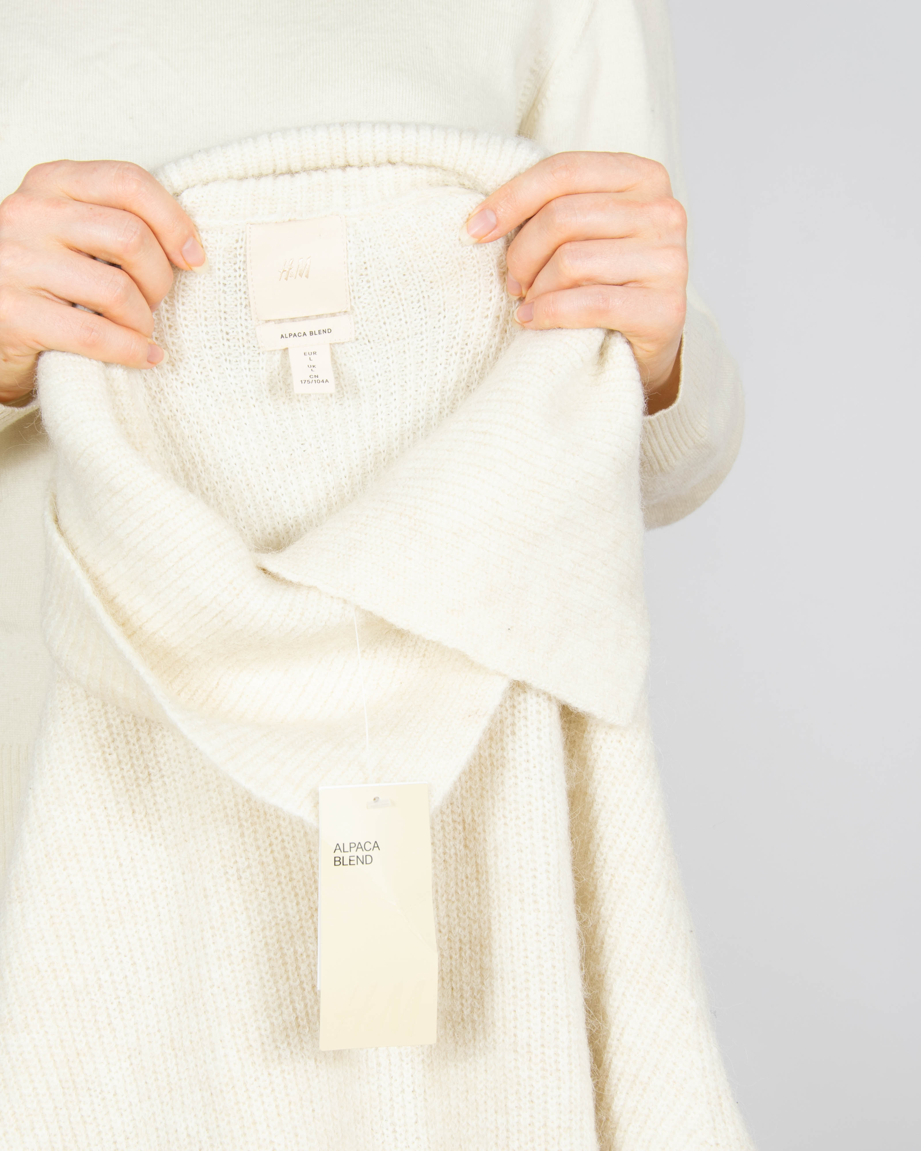 Nowy kremowy wełniany (wełna + alpaka) sweter H&M Premium - L