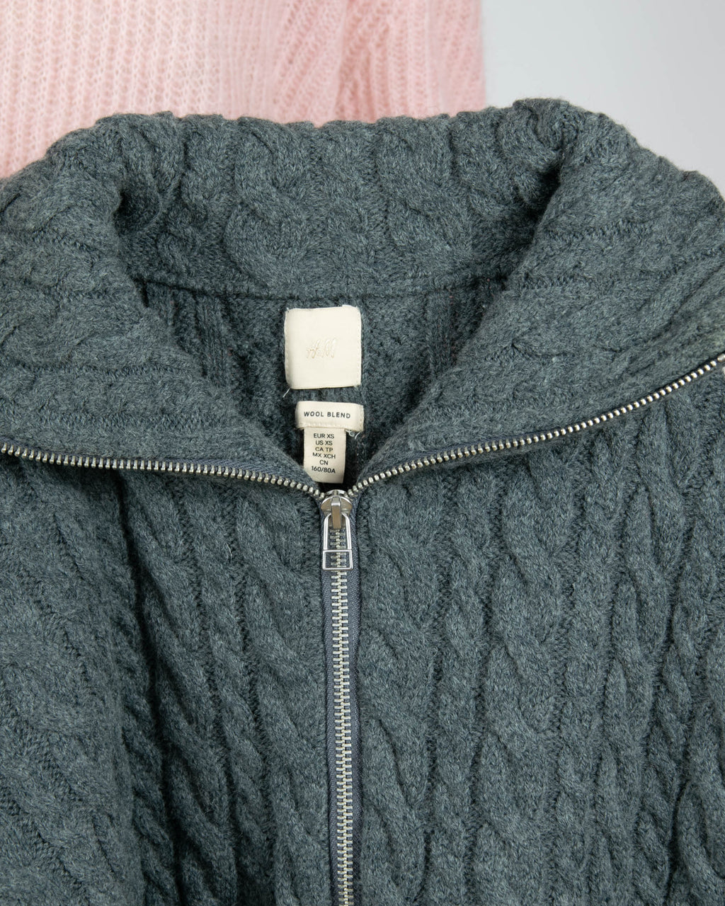 Szary wełniany warkoczowy sweter oversize H&M Premium - S/M