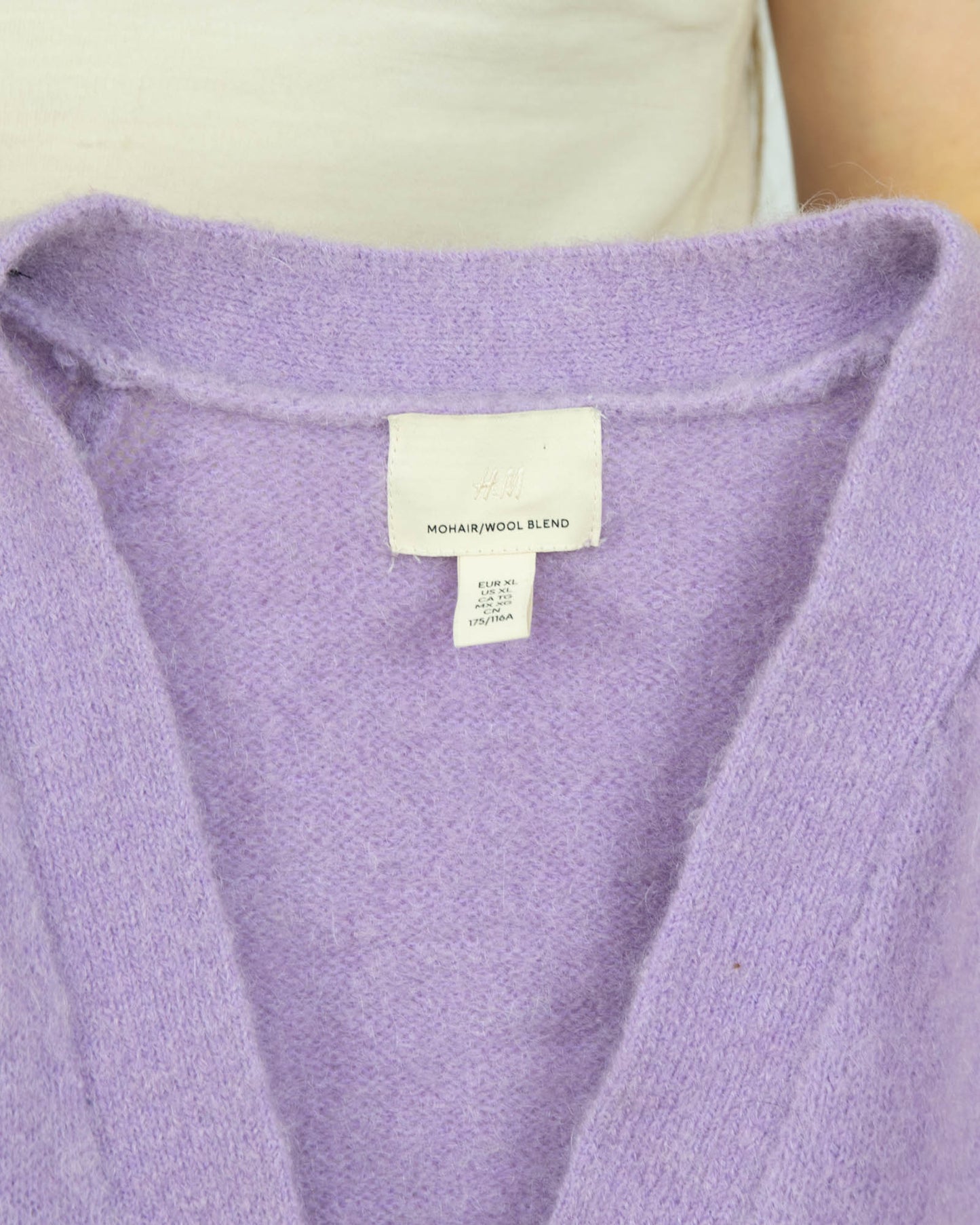 Lawendowy (moher + wełna) kardigan H&M Premium - XL