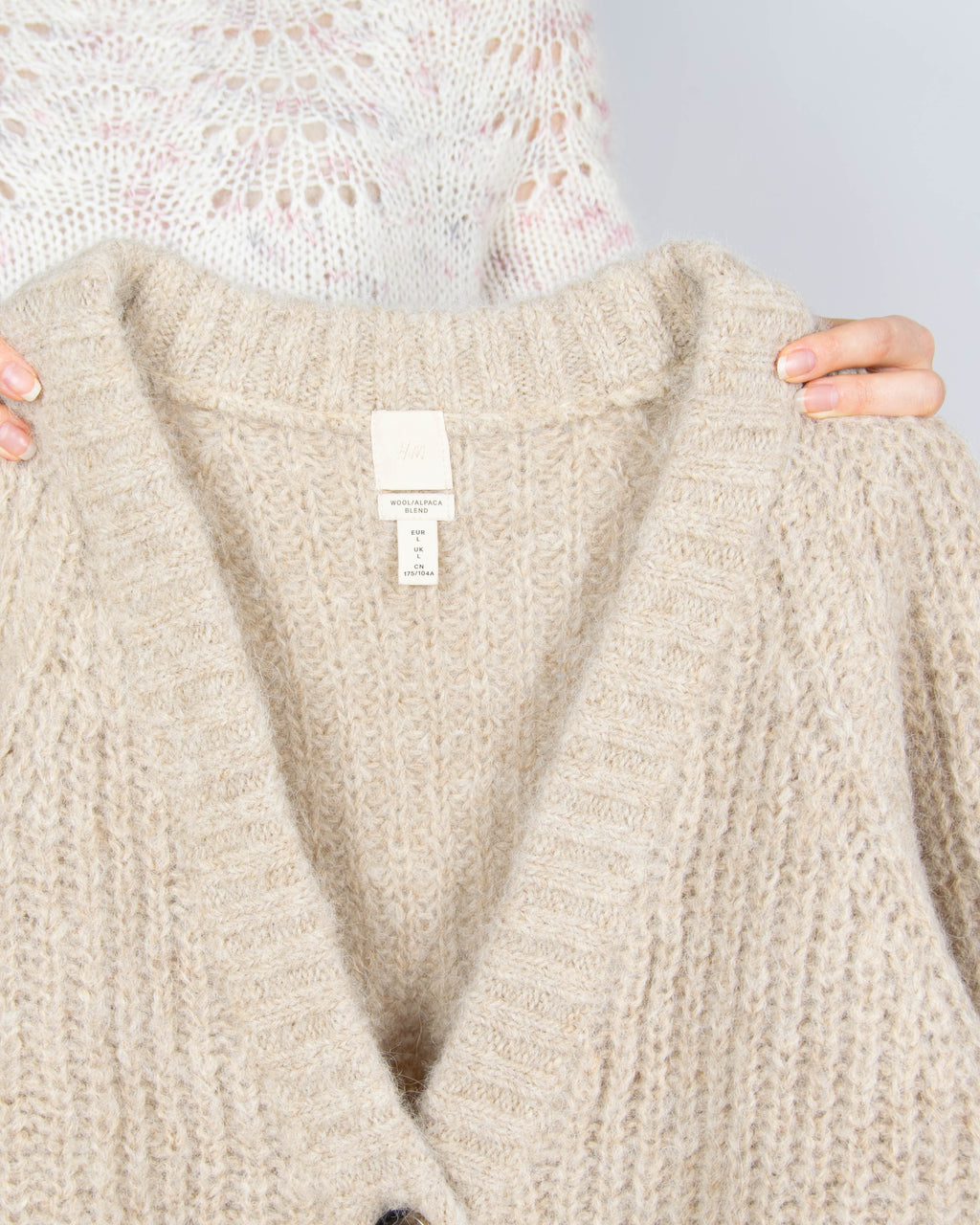Beżowy wełniany (wełna + alpaka) kardigan H&M Premium Selection - L
