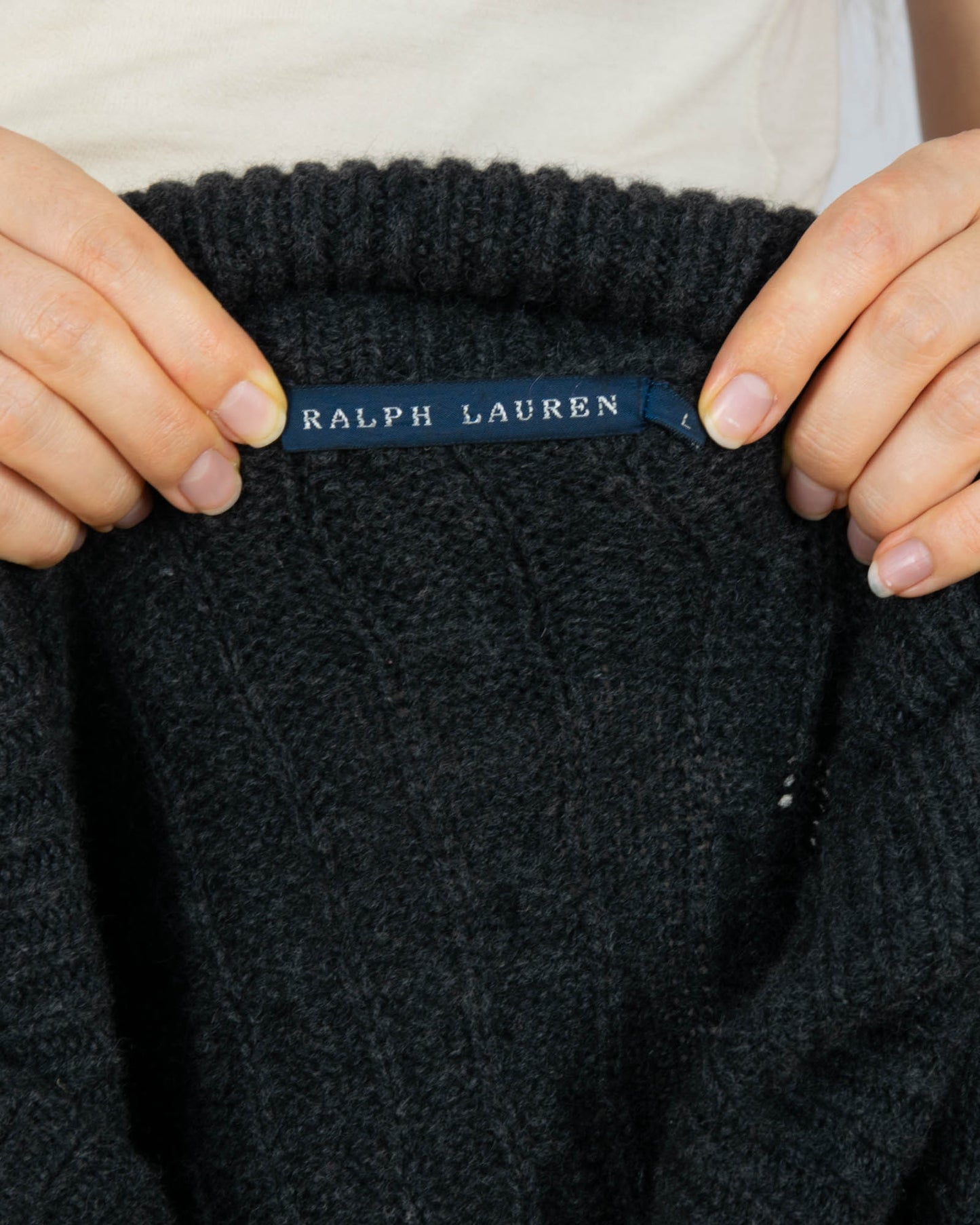 Ciemnoszary (wełna + kaszmir) kardigan z klamrą Ralph Lauren - L