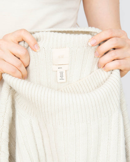 Kremowo czarny wełniany sweter w paski H&M Premium - M
