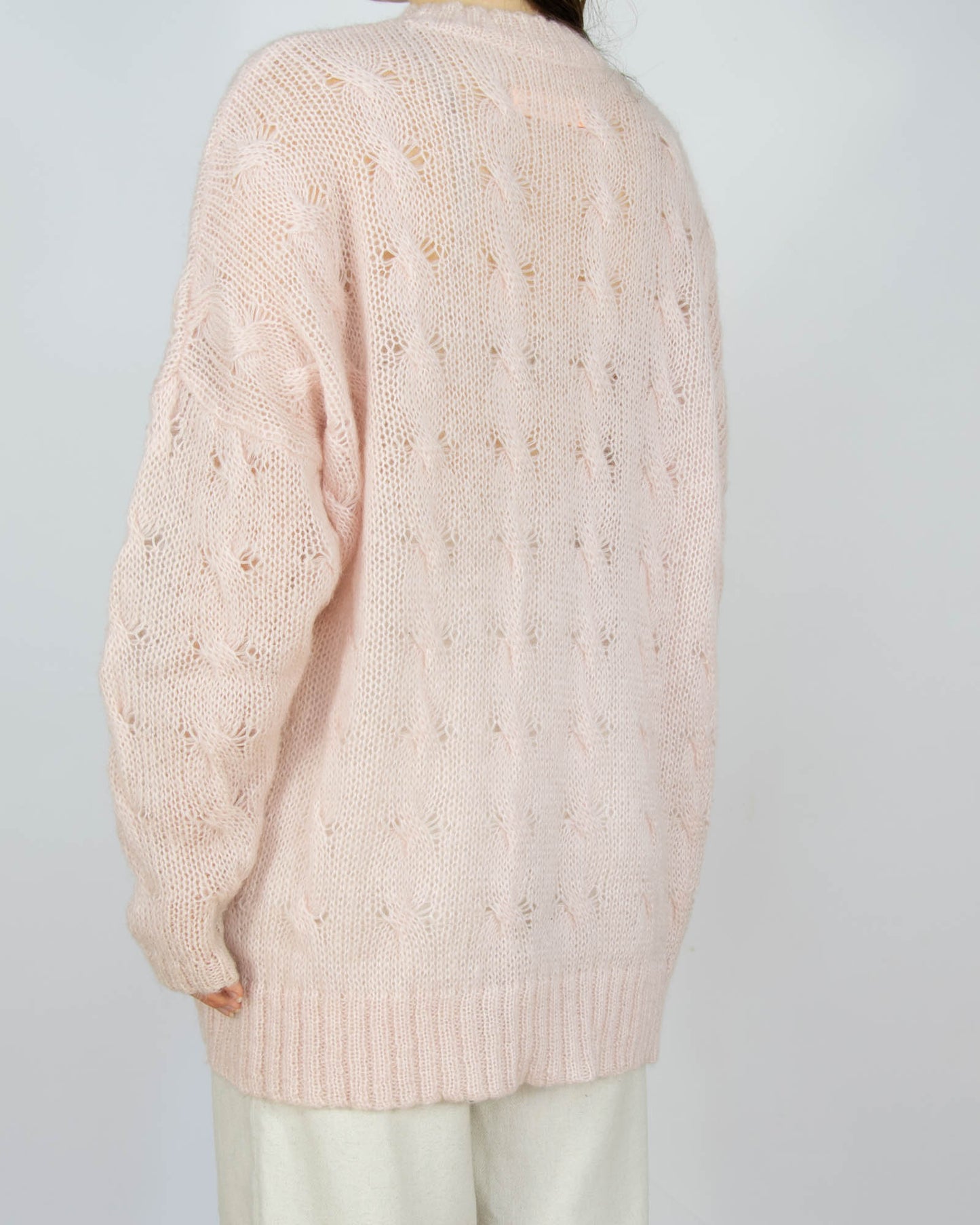 Pudrowy różowy (kid moher + wełna) sweter CUSTOMMADE - S/M