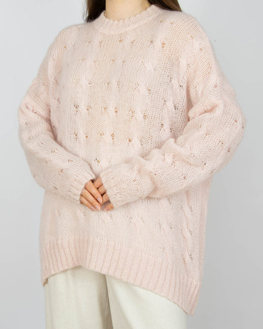 Pudrowy różowy (kid moher + wełna) sweter CUSTOMMADE