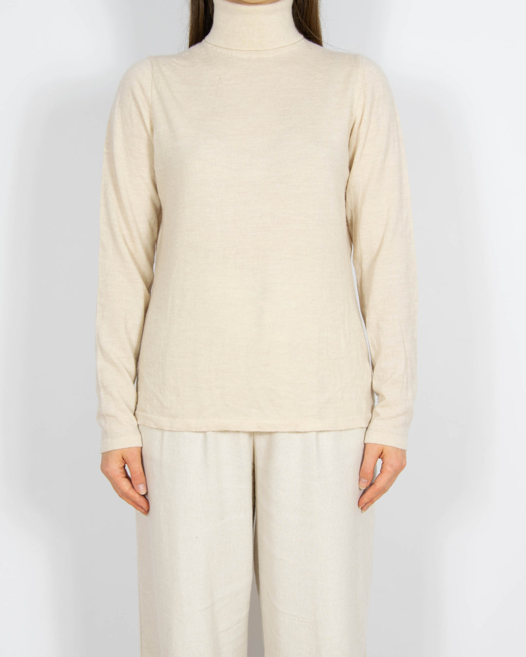Jasnobeżowy wełniany (merino) sweter z golfem Lindex