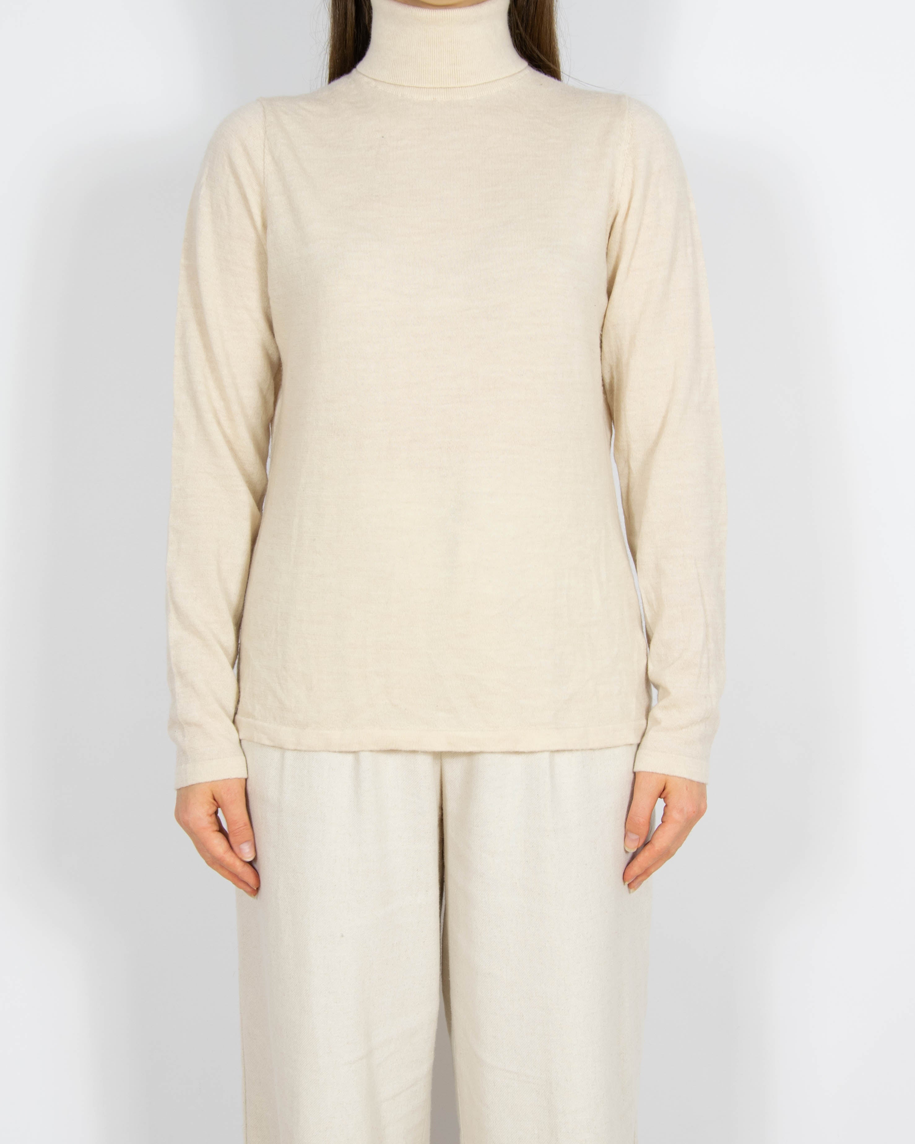 Jasnobeżowy wełniany (merino) sweter z golfem Lindex