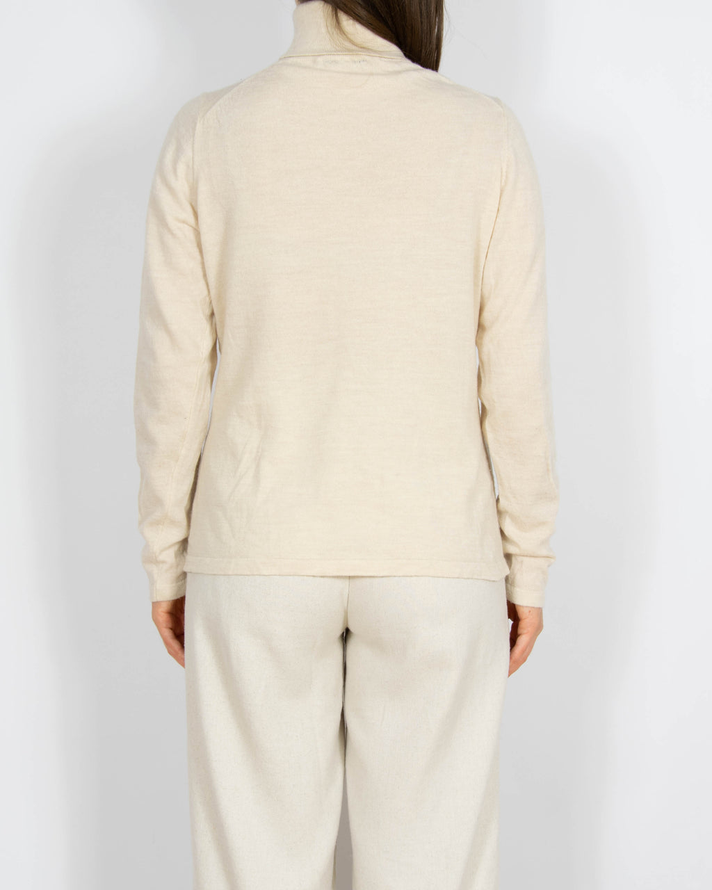 Jasnobeżowy wełniany (merino) sweter z golfem Lindex - L