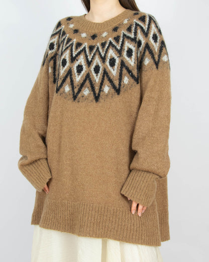 Karmelowy (moher + wełna) sweter w norweski wzór H&M Premium - L