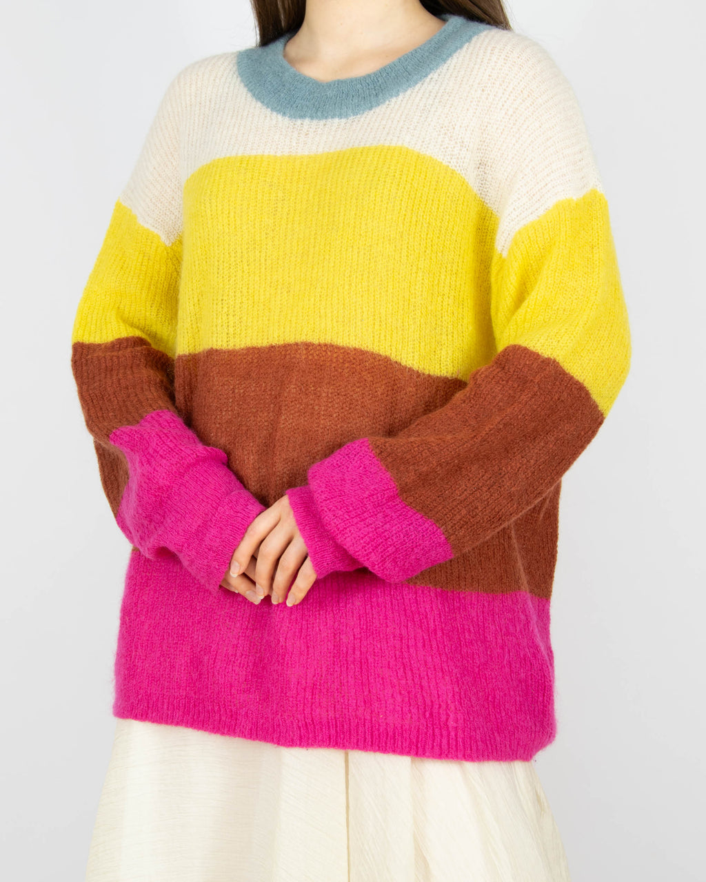 Kolorowy (moher + wełna) sweter w paski Lindex - M