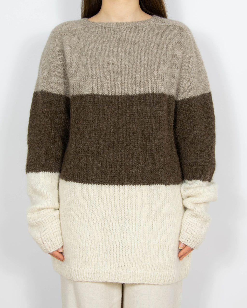Kremowo brązowy wełniany (alpaka) sweter Handmade