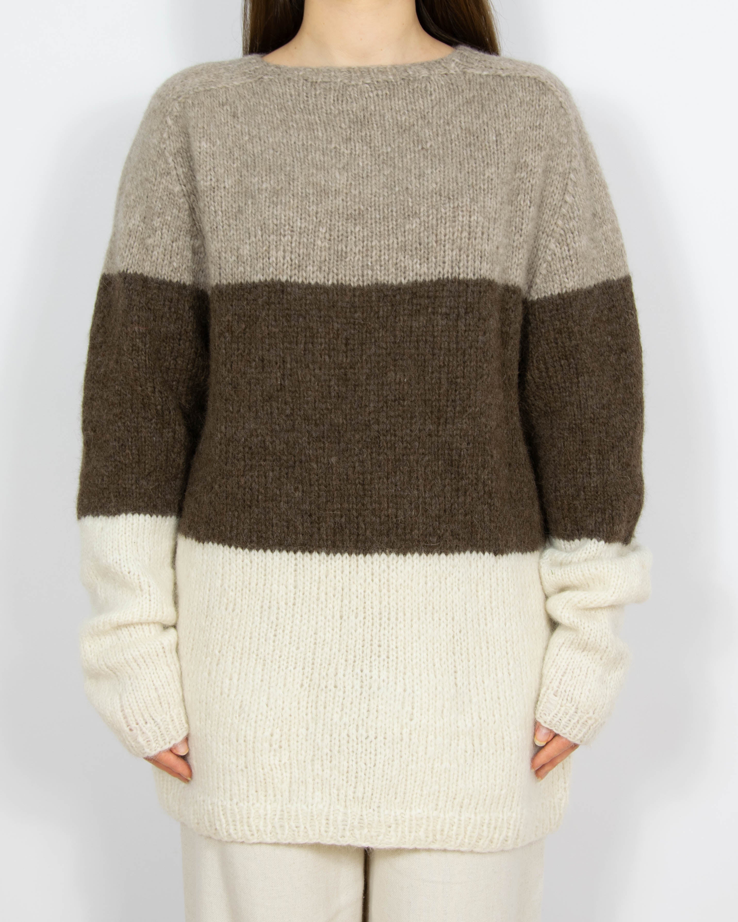 Kremowo brązowy wełniany (alpaka) sweter Handmade