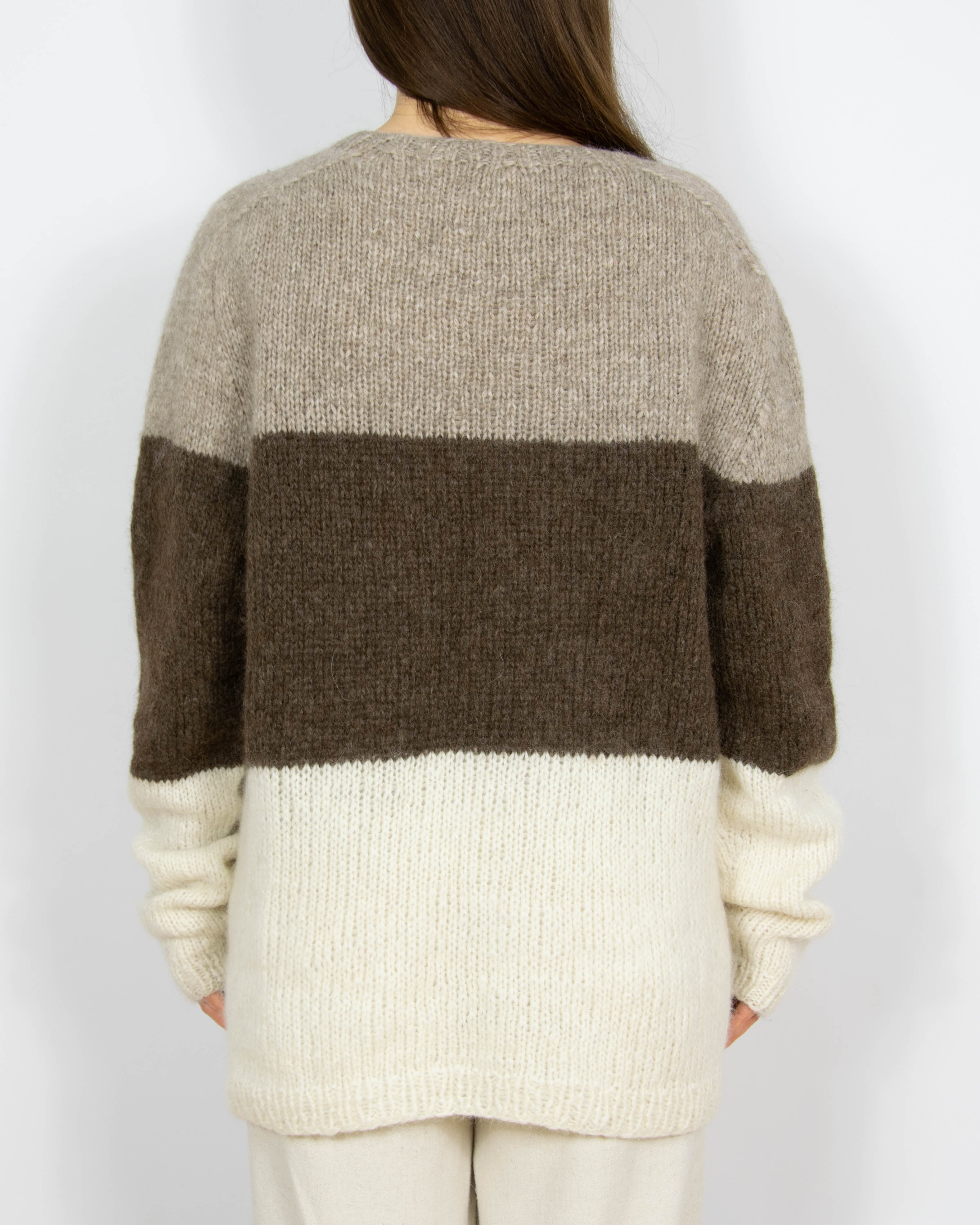 Kremowo brązowy wełniany (alpaka) sweter Handmade