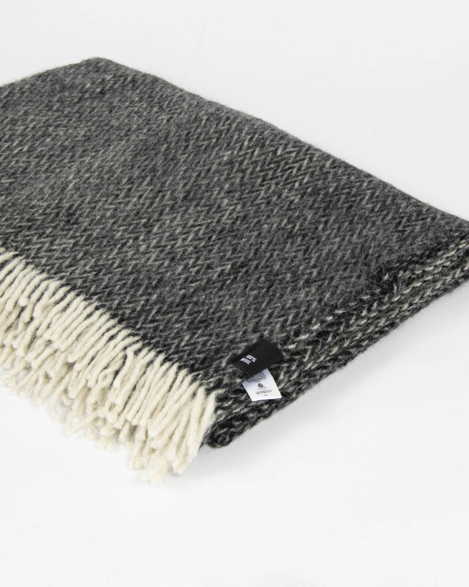 Kremowo czarny wełniany (Pure New Wool) koc w kratę KID