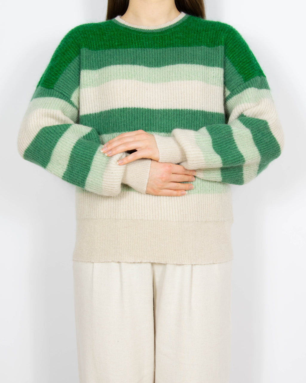 Kremowo zielony wełniany (wełna + moher) sweter CO'COUTURE - M