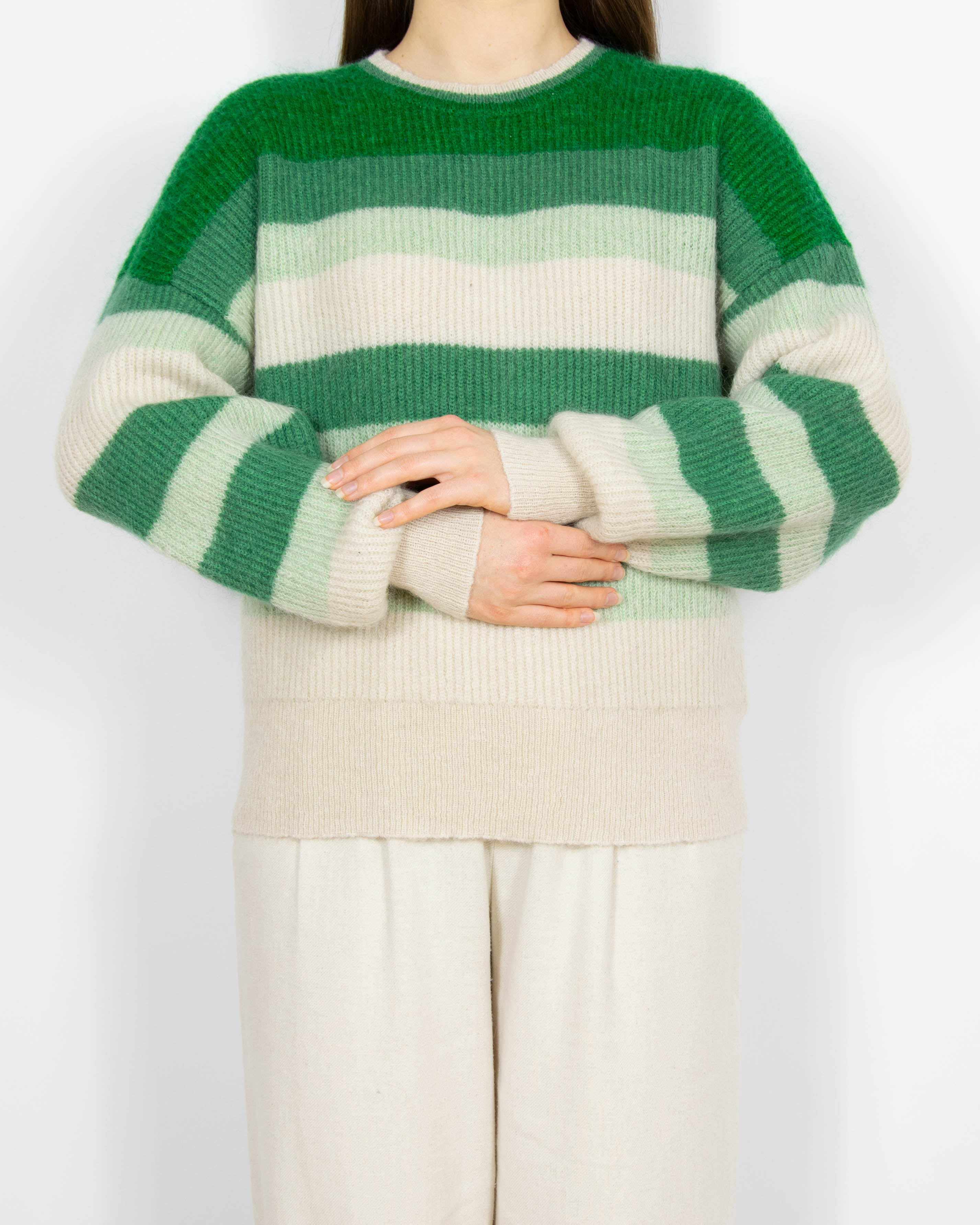 Kremowo zielony wełniany (wełna + moher) sweter CO'COUTURE - M
