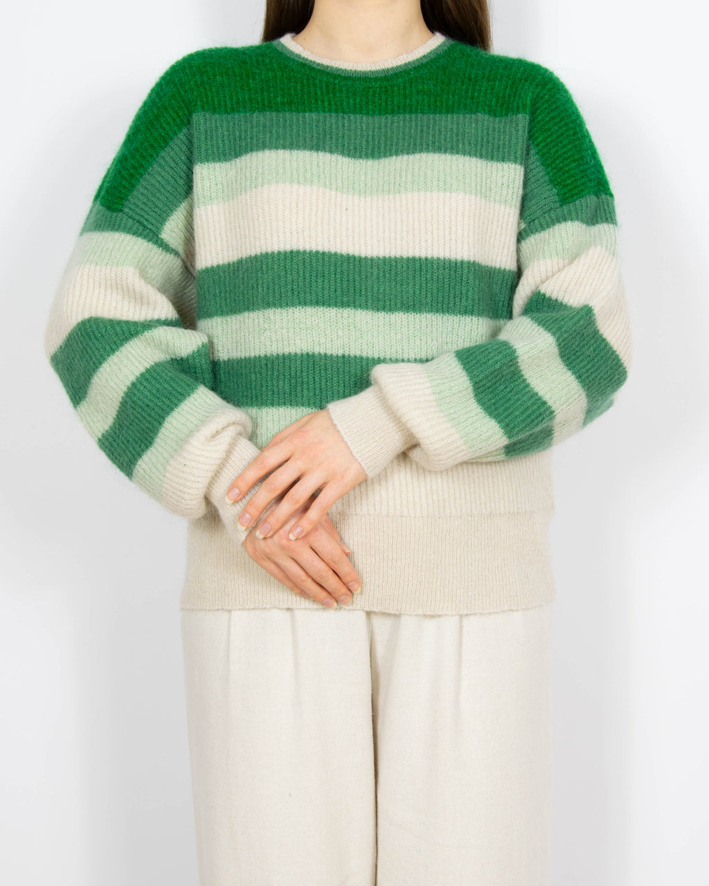 Kremowo zielony wełniany (wełna + moher) sweter CO'COUTURE - M