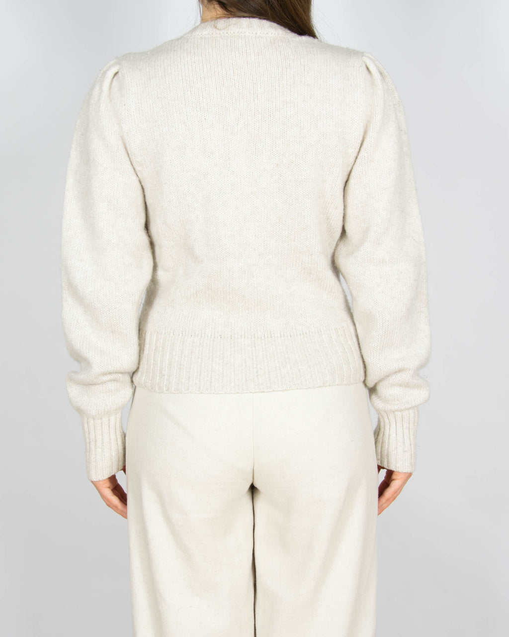 Beżowy (wełna merino + bawełna) sweter - S