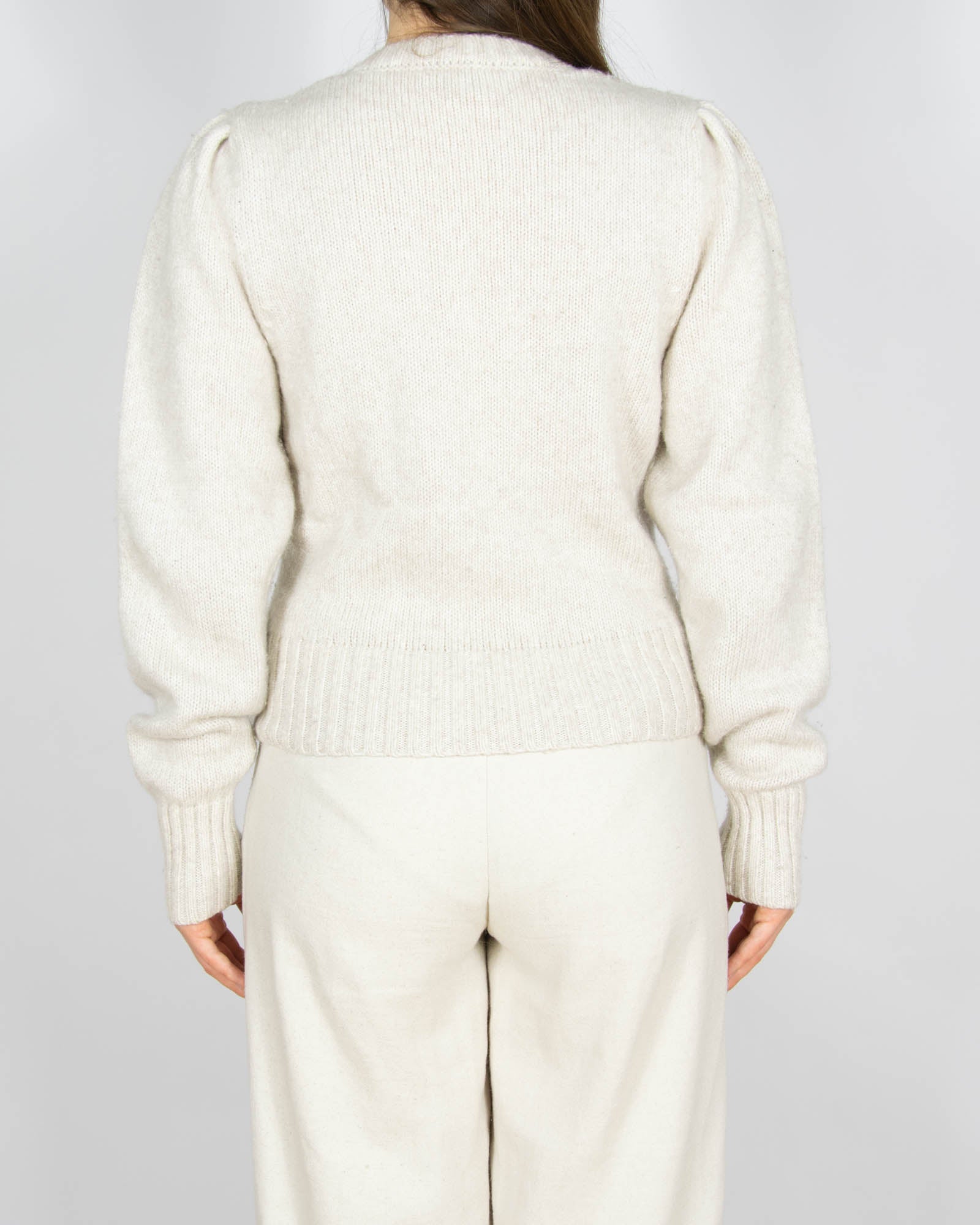Beżowy (wełna merino + bawełna) sweter - S