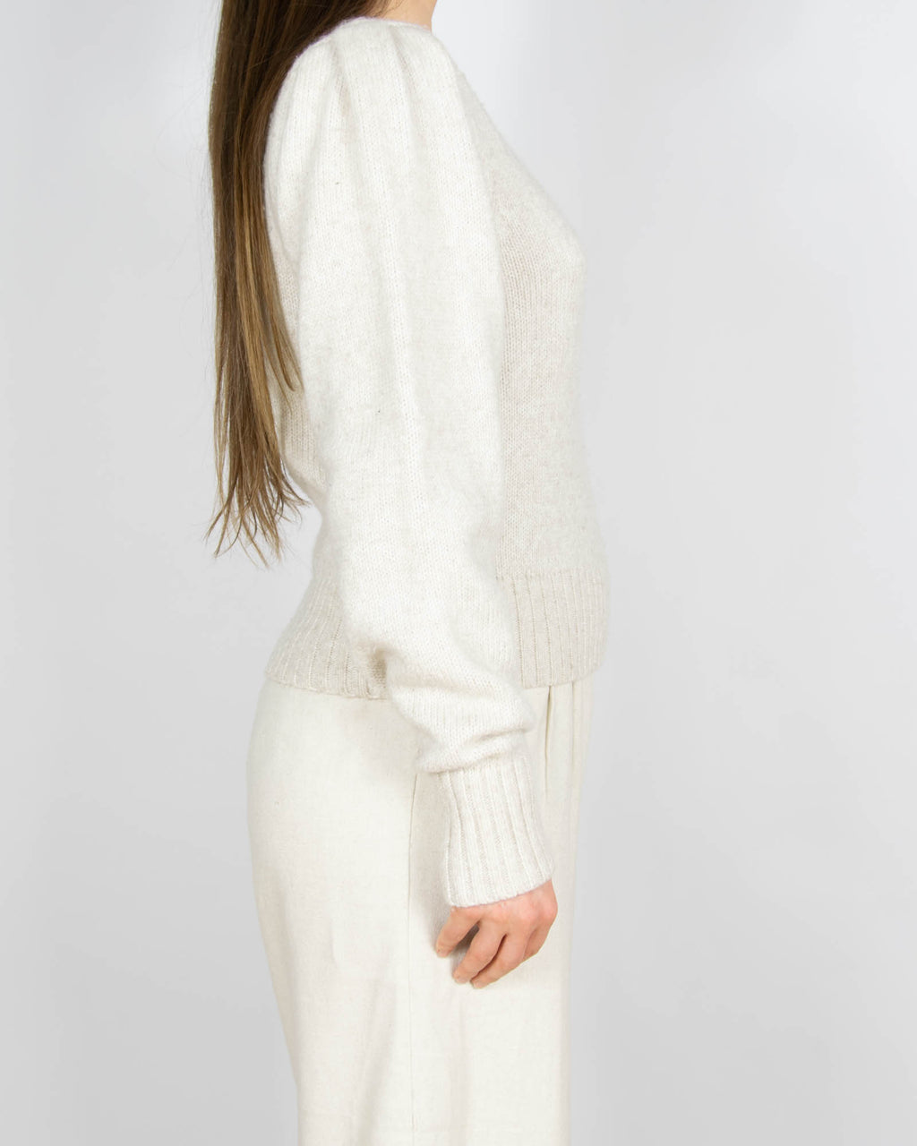 Beżowy (wełna merino + bawełna) sweter - S