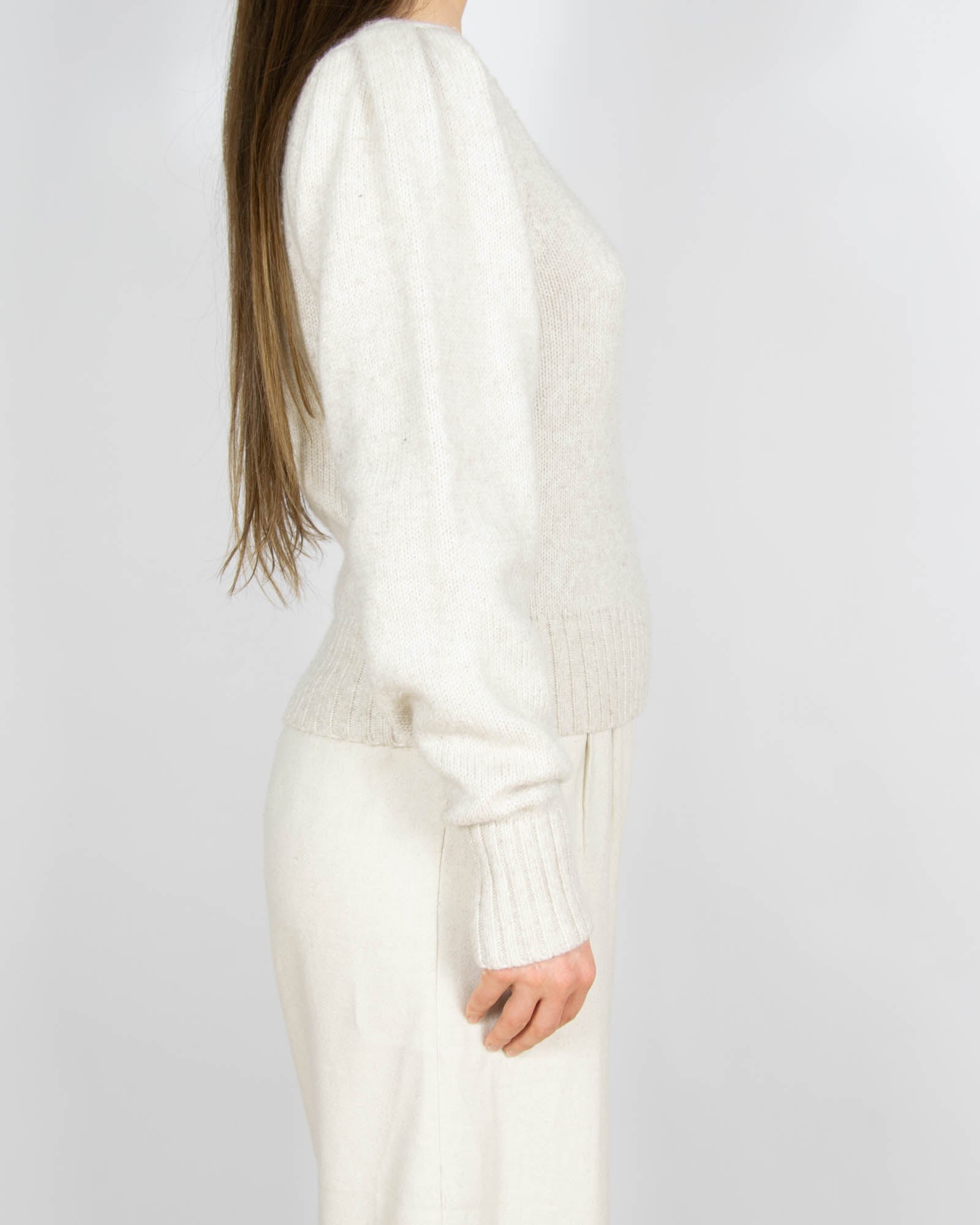 Beżowy (wełna merino + bawełna) sweter - S