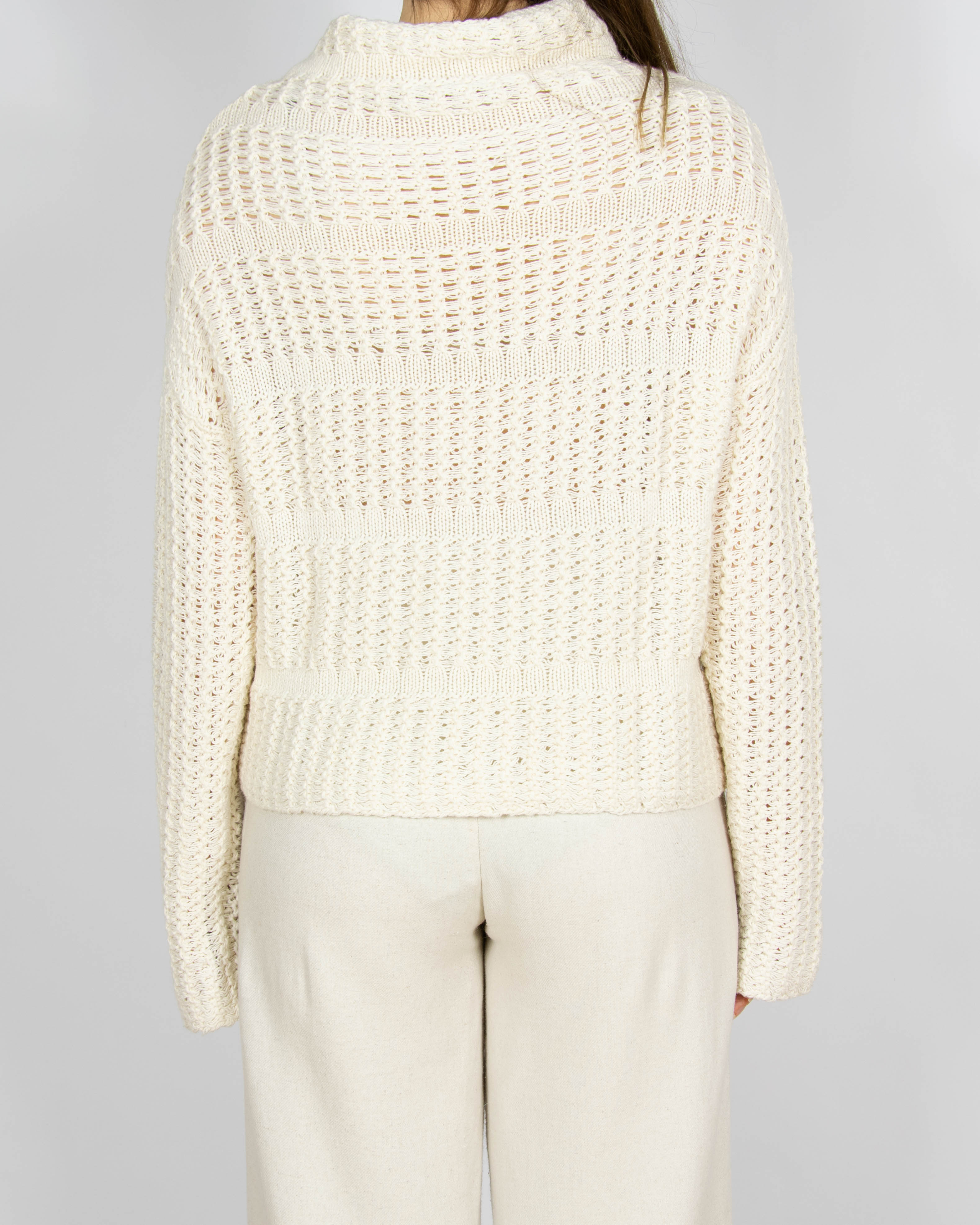 Biały ażurowy bawełniano wełniany sweter Marc O'Polo (linia Pure) - S/M
