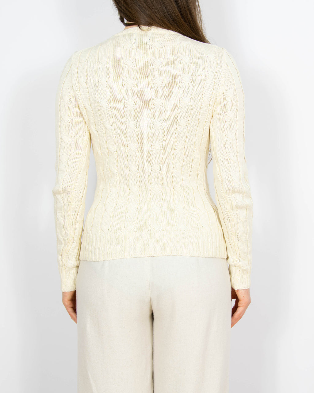 Kremowy bawełniany (pima) sweter cable knit Ralph Lauren - XS/S