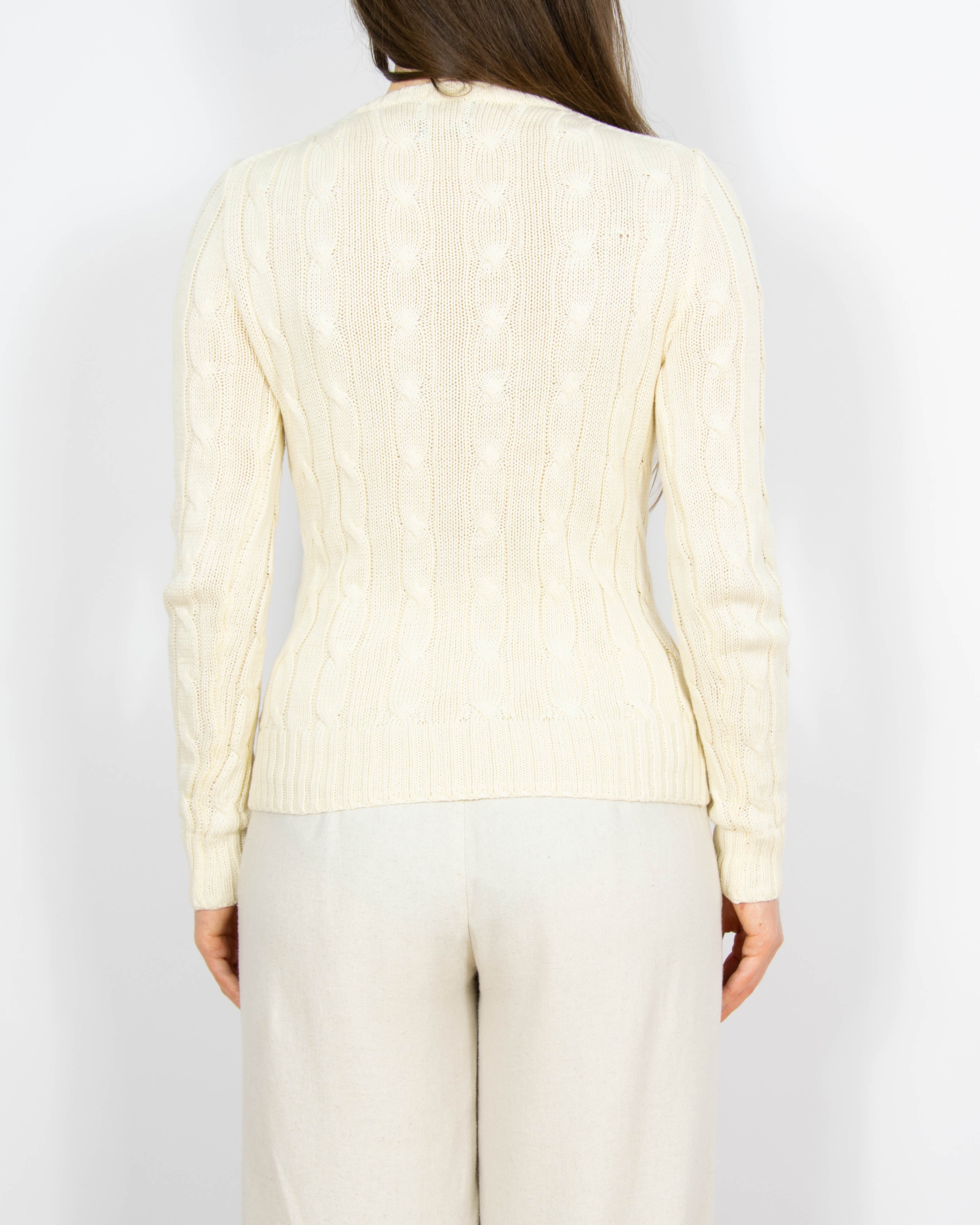 Kremowy bawełniany (pima) sweter cable knit Ralph Lauren - XS/S