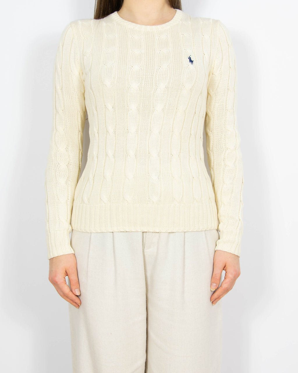 Kremowy bawełniany (pima) sweter cable knit Ralph Lauren - XS/S