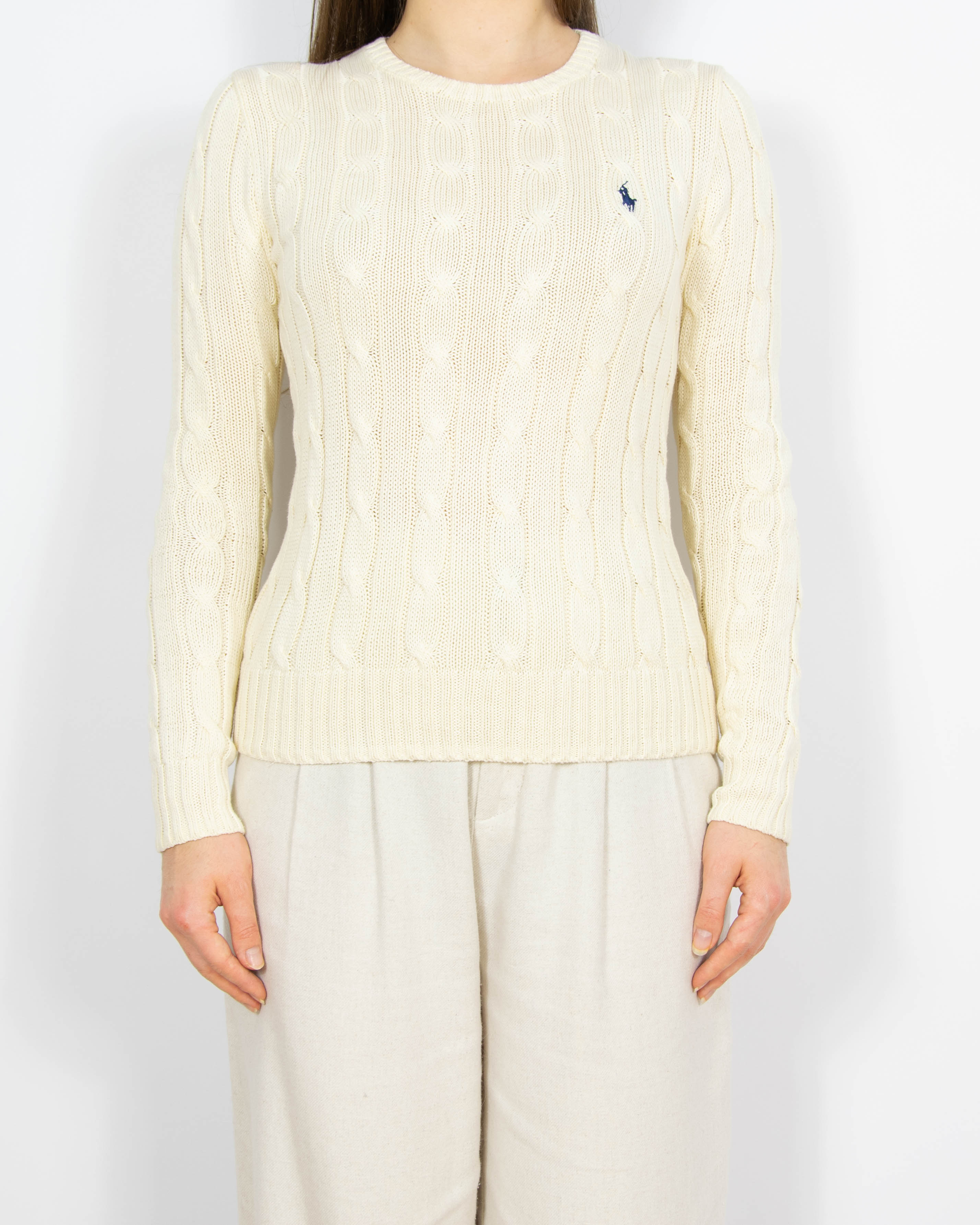 Kremowy bawełniany (pima) sweter cable knit Ralph Lauren - XS/S