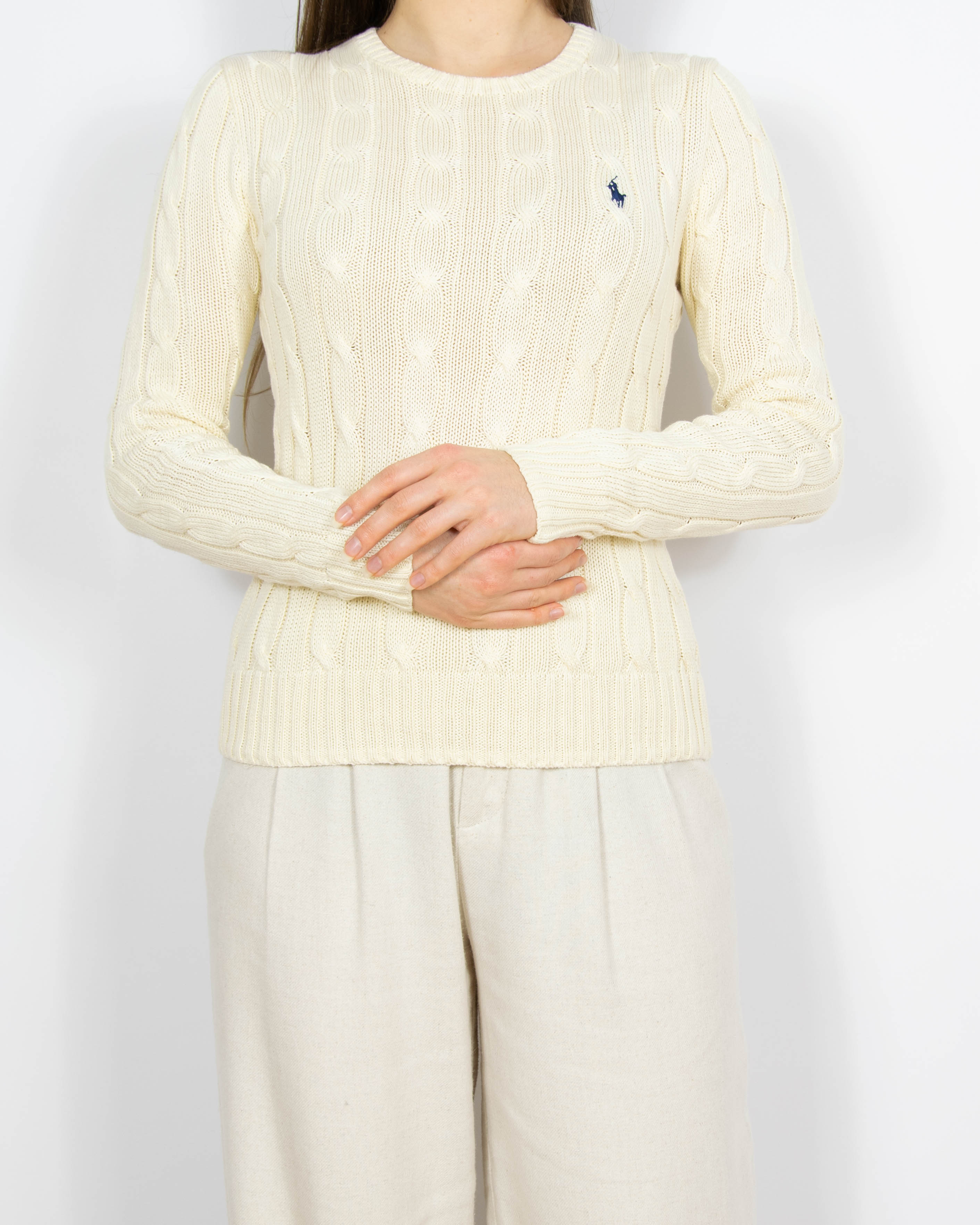 Kremowy bawełniany (pima) sweter cable knit Ralph Lauren - XS/S