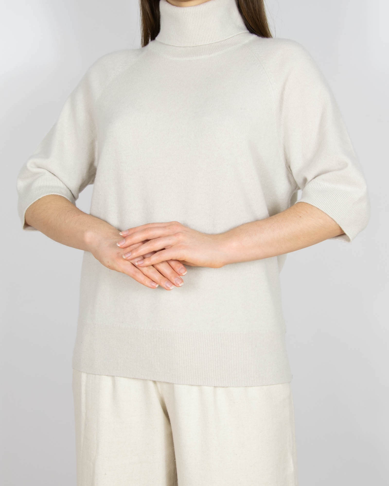Kremowy kaszmirowy sweter z golfem H&M Premium - M/L