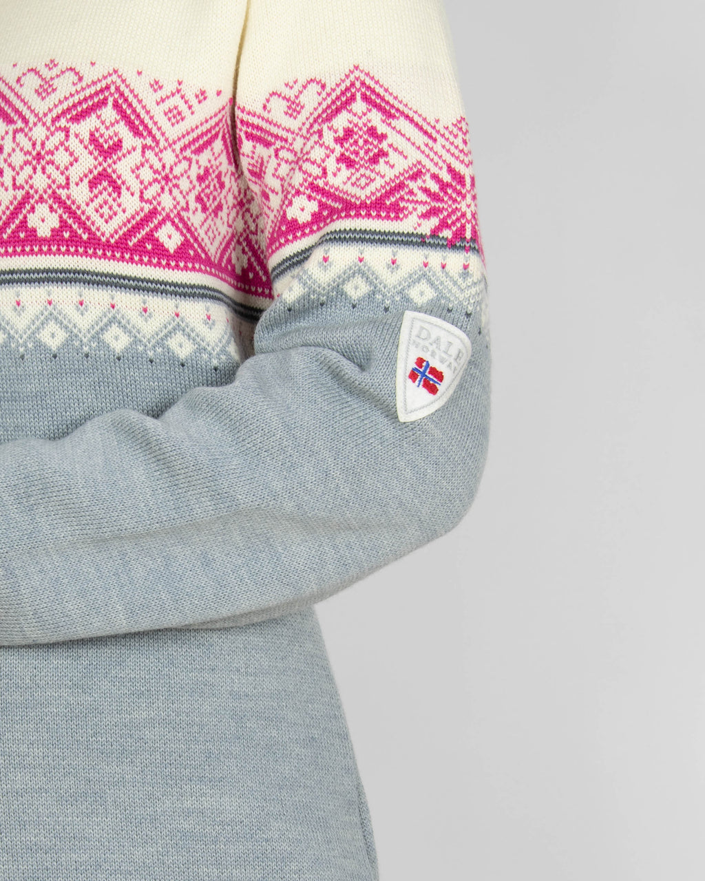 Kremowo szaro różowy wełniany (merino) zapinany sweter Dale of Norway - L