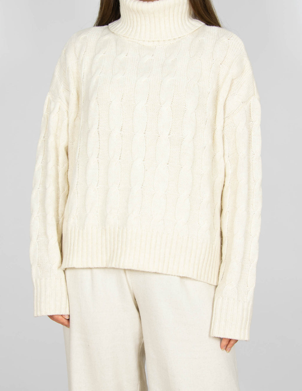 Śmietankowy warkoczowy sweter MSCH Copenhagen - L/XL