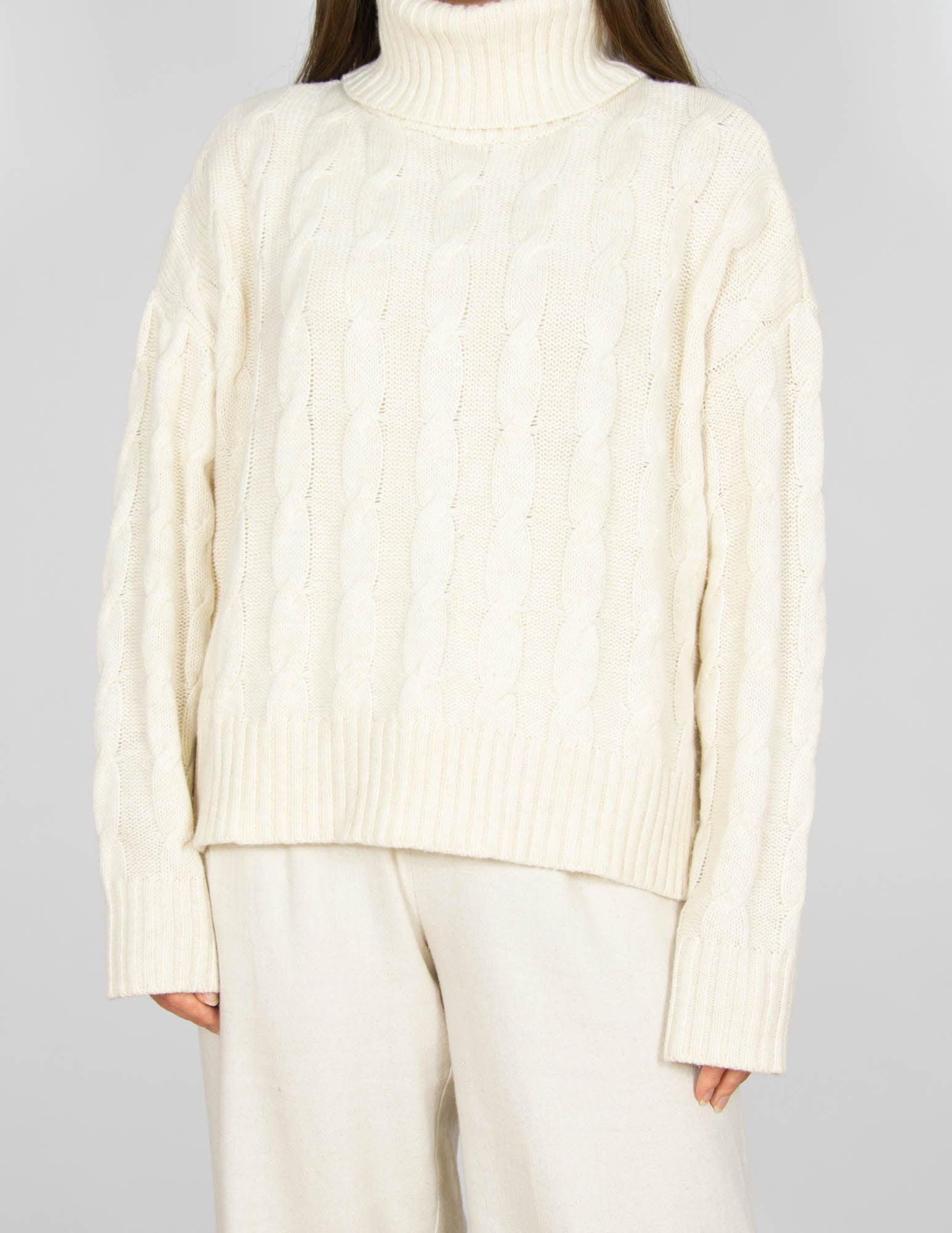 Śmietankowy warkoczowy sweter MSCH Copenhagen - L/XL