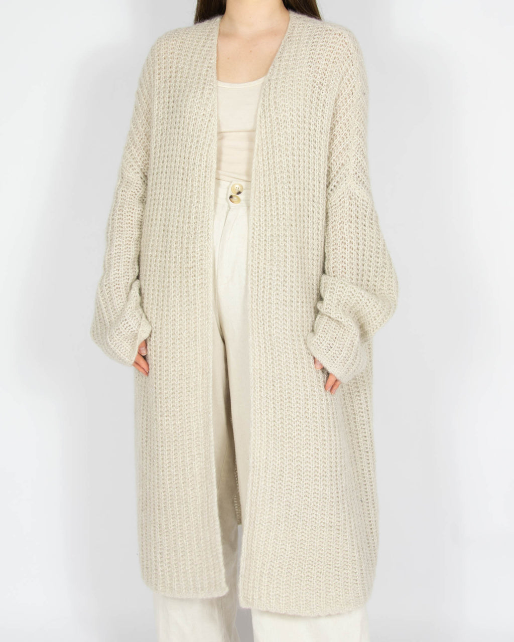 Kremowy (wełna + moher + angora) kardigan CUSTOMMADE - M