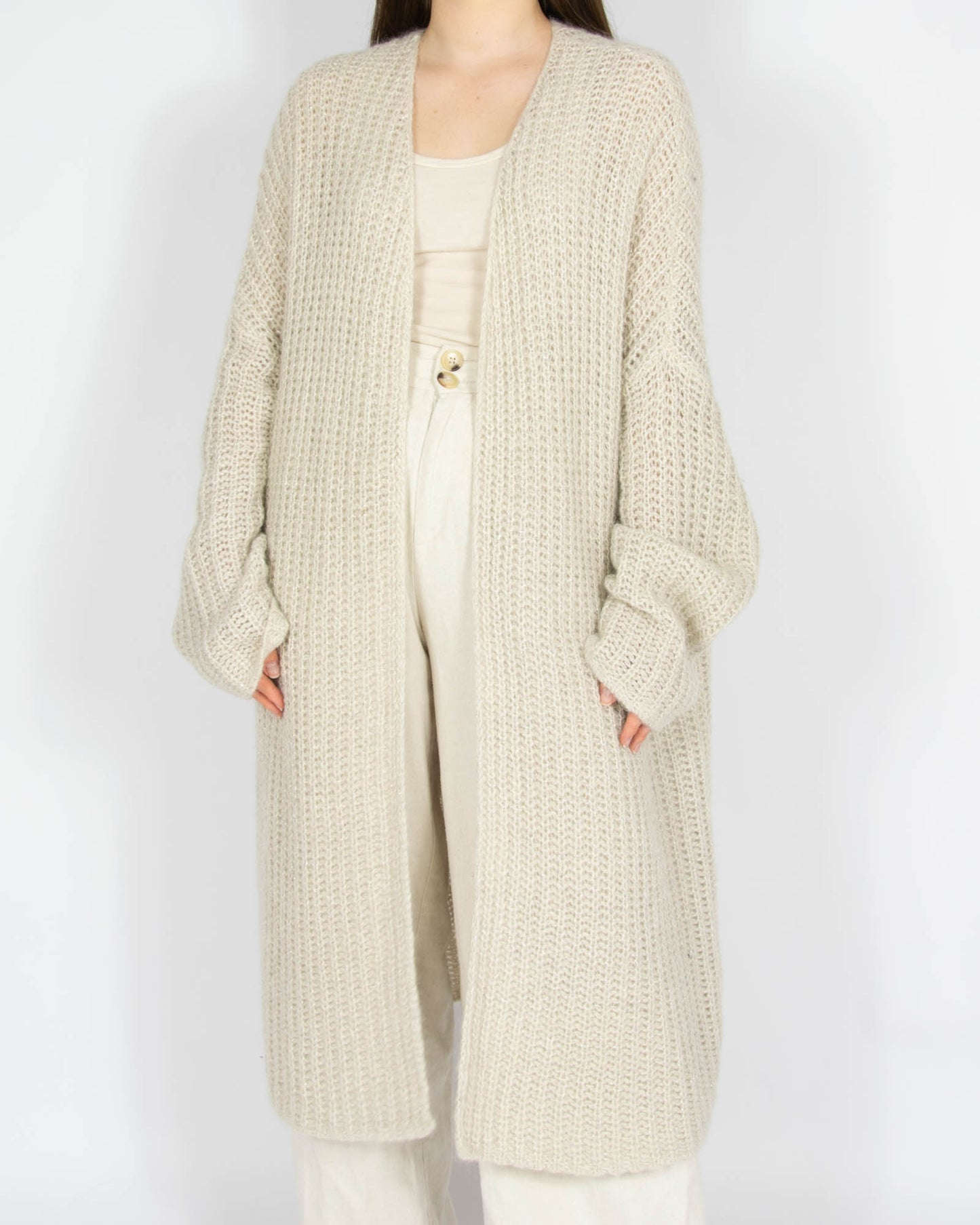 Kremowy (wełna + moher + angora) kardigan CUSTOMMADE - M