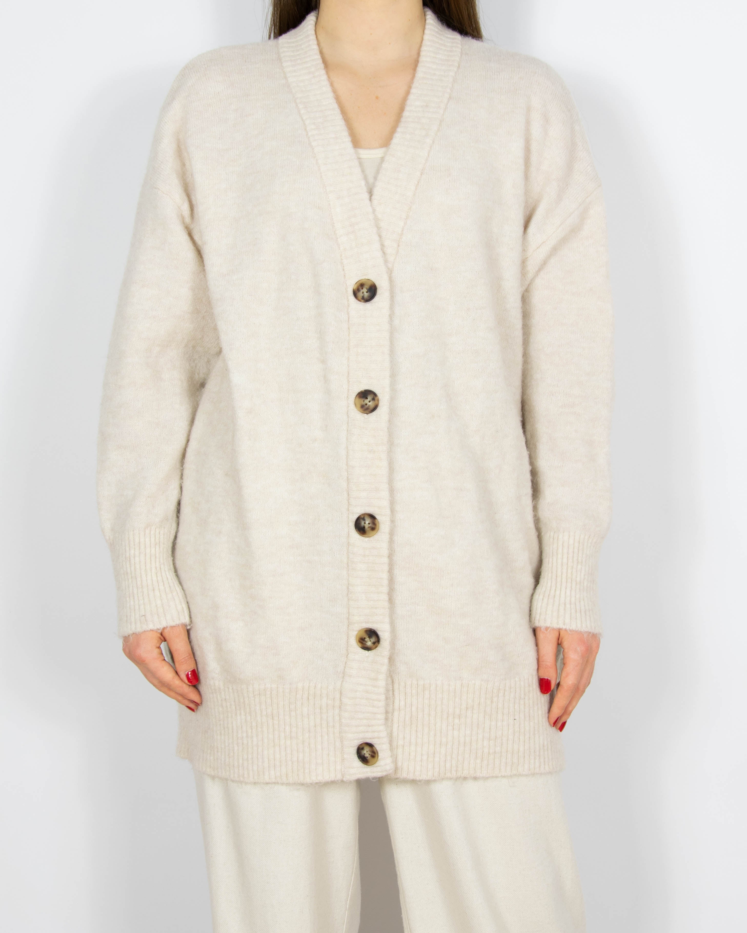 Kremowy wełniany (merino) długi kardigan Selected Femme - L