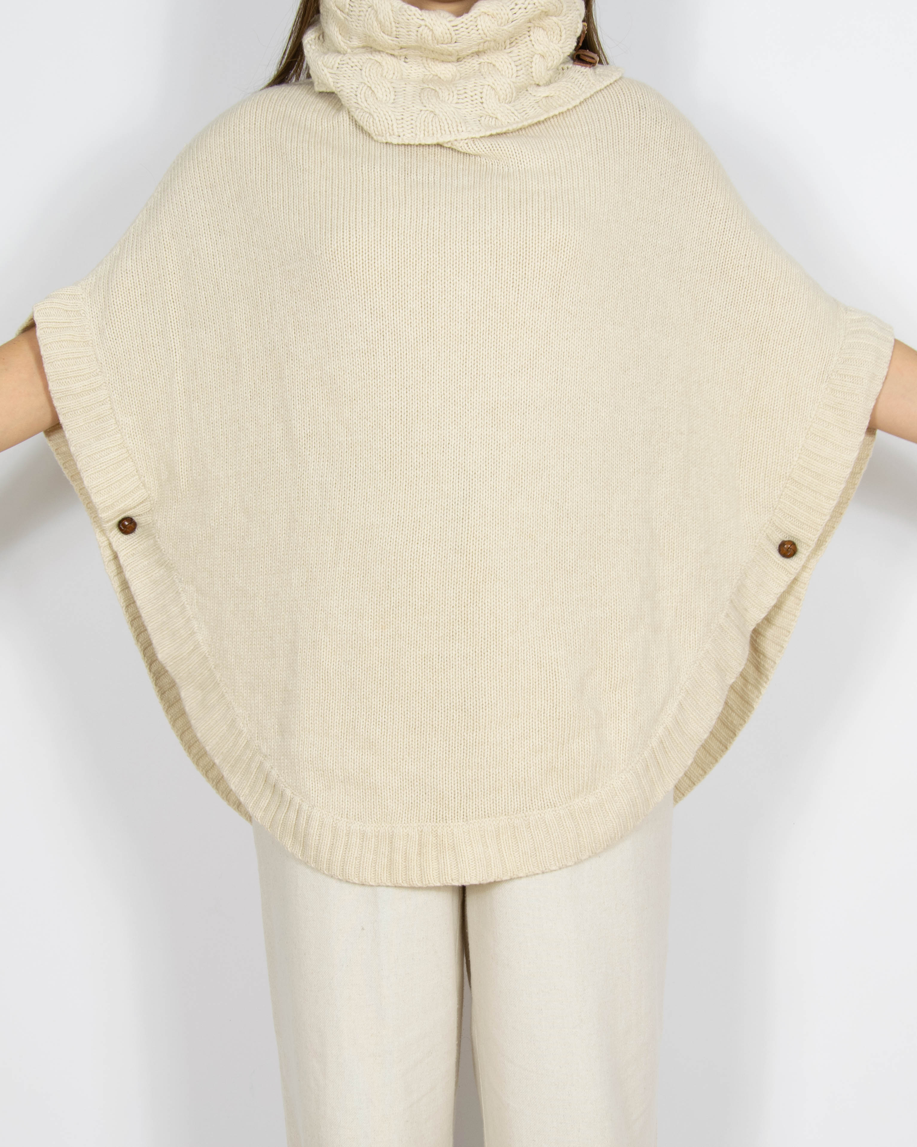 Kremowe wełniane ponczo z angorą i kaszmirem Massimo Dutti - S/M