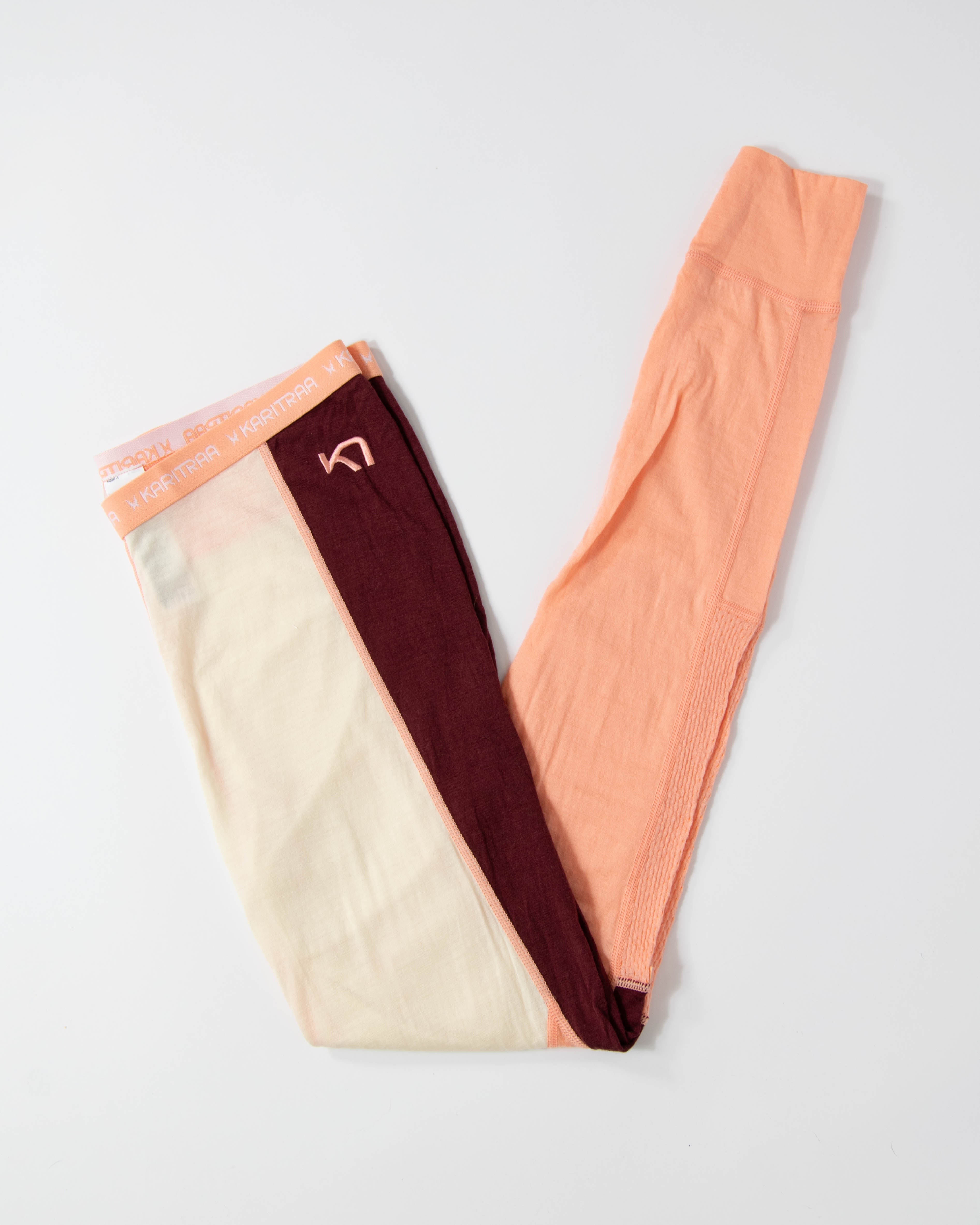 Kremowo bordowo różowe wełniane legginsy Kari Traa