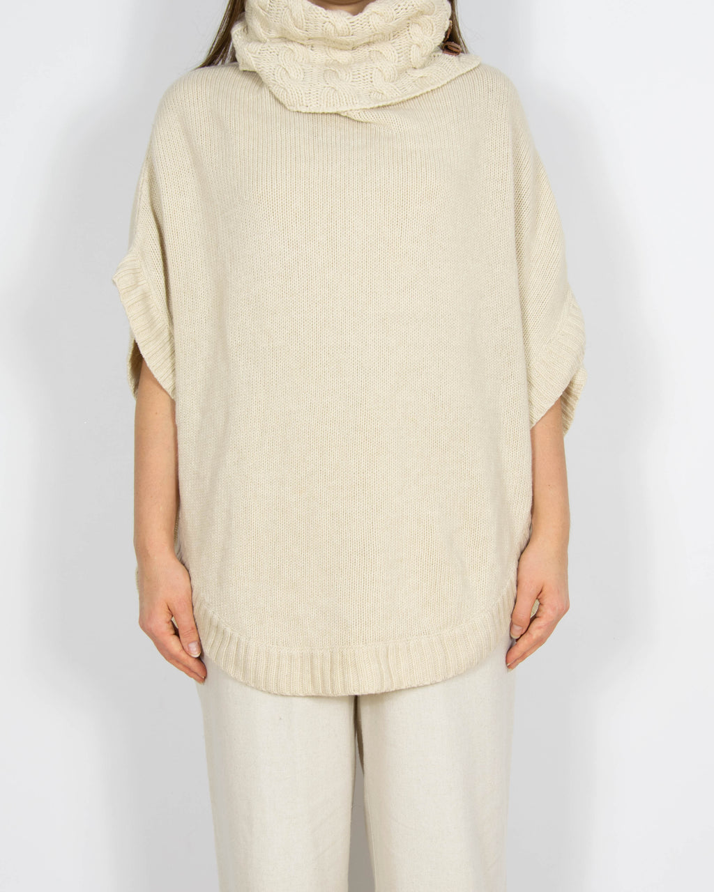 Kremowe wełniane ponczo z angorą i kaszmirem Massimo Dutti - S/M