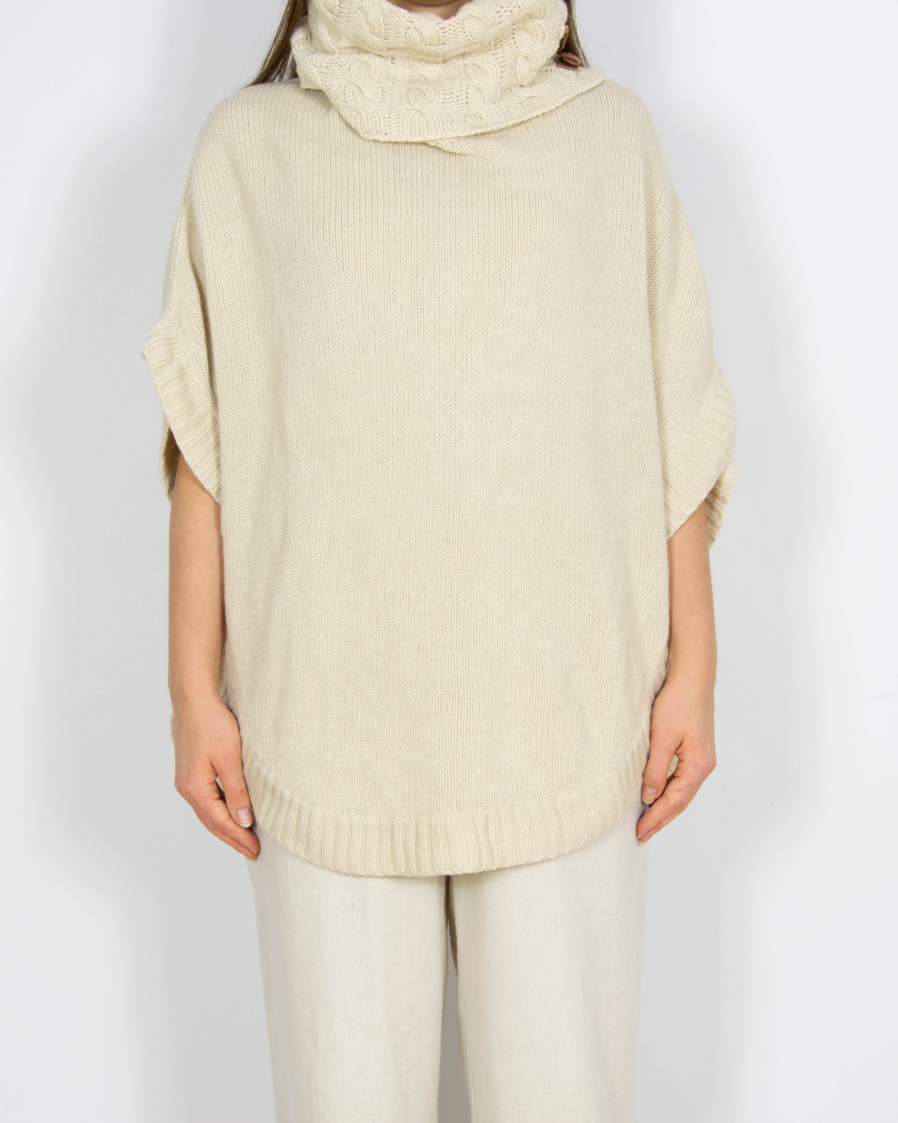 Kremowe wełniane ponczo z angorą i kaszmirem Massimo Dutti - S/M